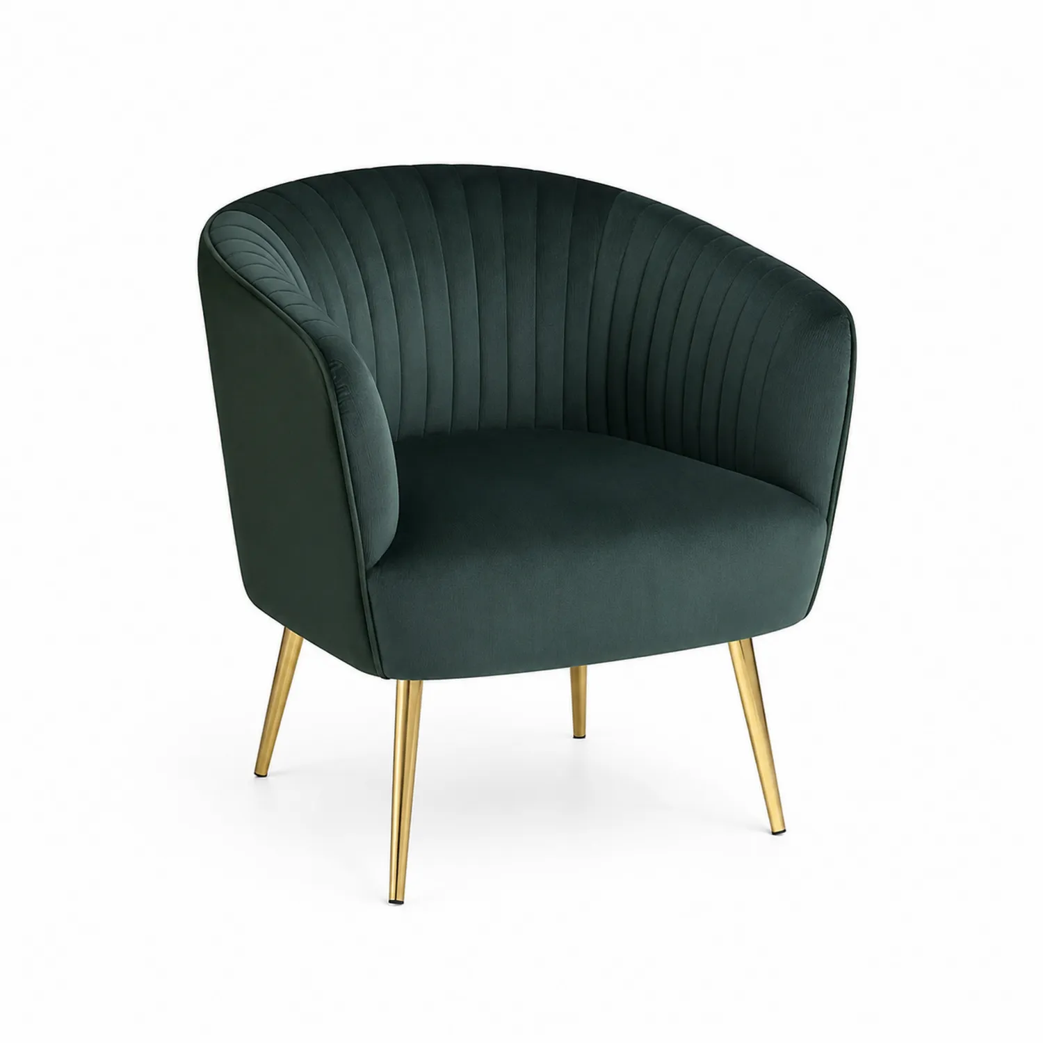 Sillón de terciopelo verde oscuro con patas doradas
