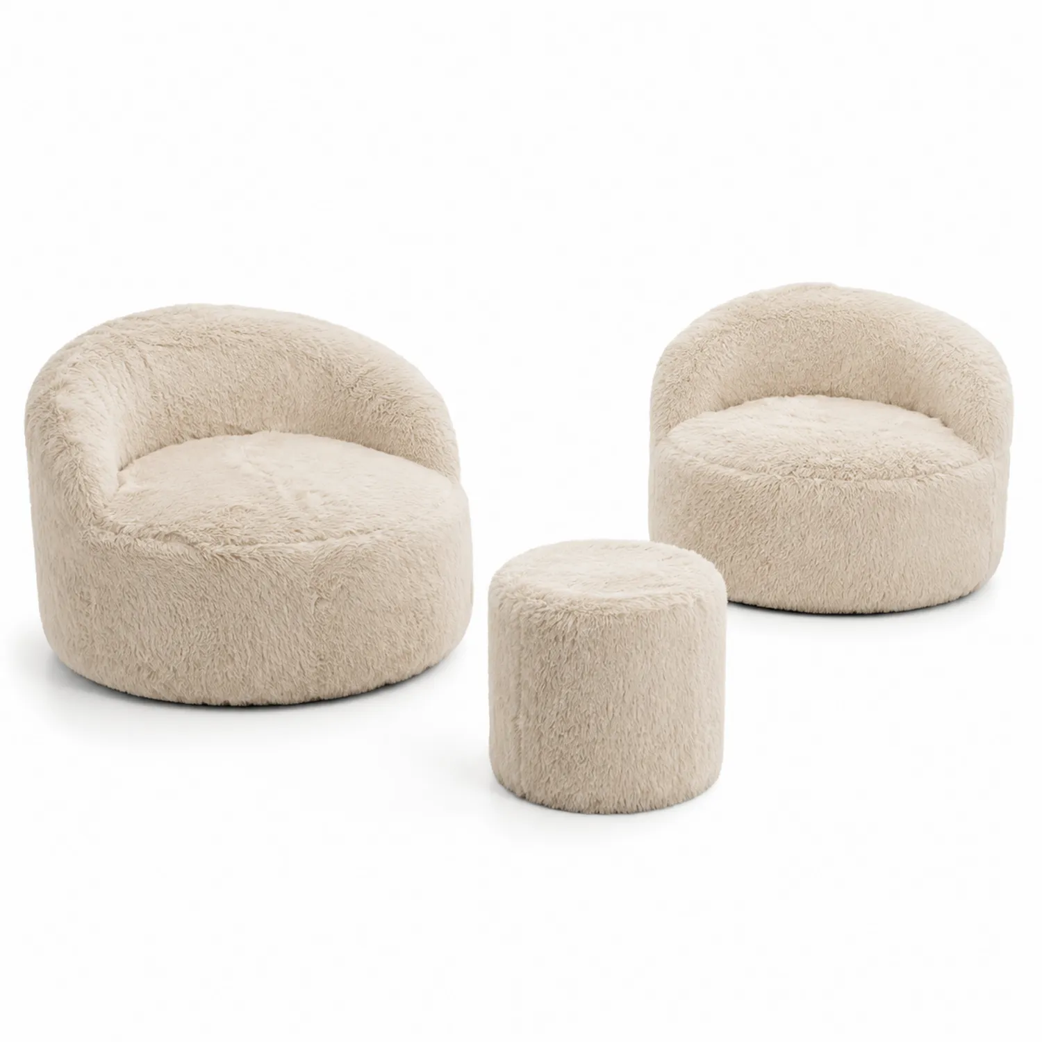 Conjunto de sillones en tela sintética beige con reposapiés