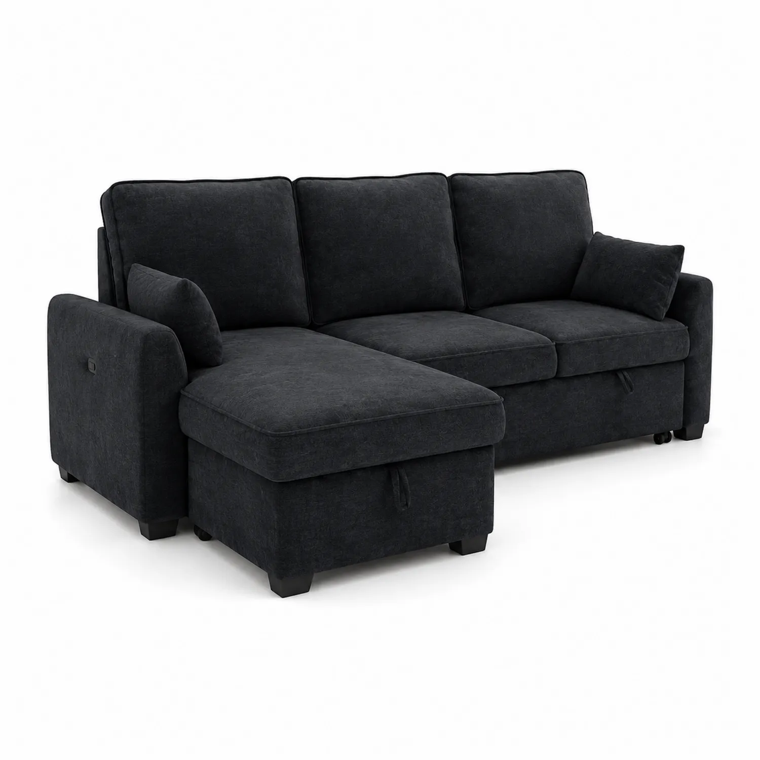Sofá en L de Poliéster con Chaise Longue Negro