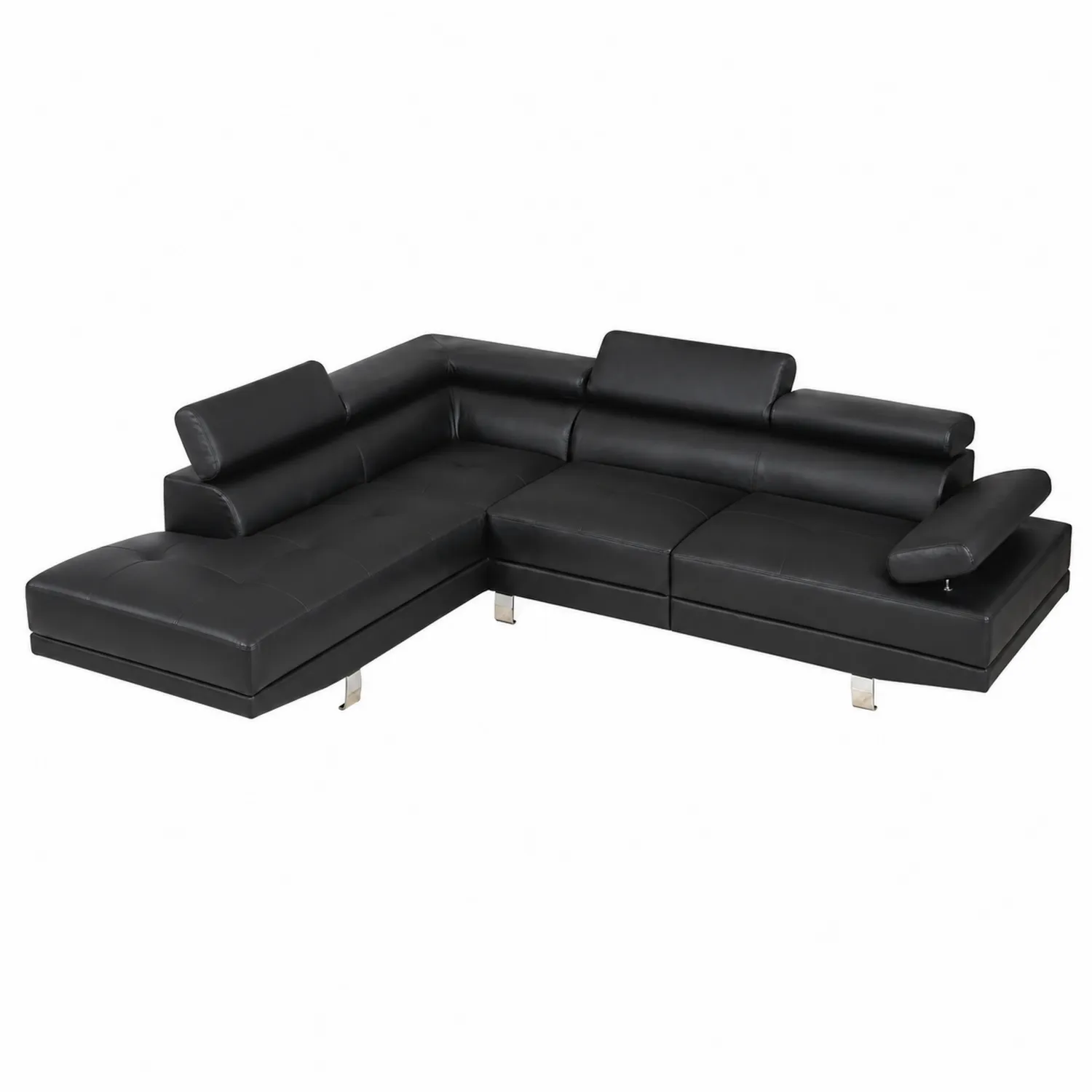 Sofá esquinero modular en L de piel sintética negro