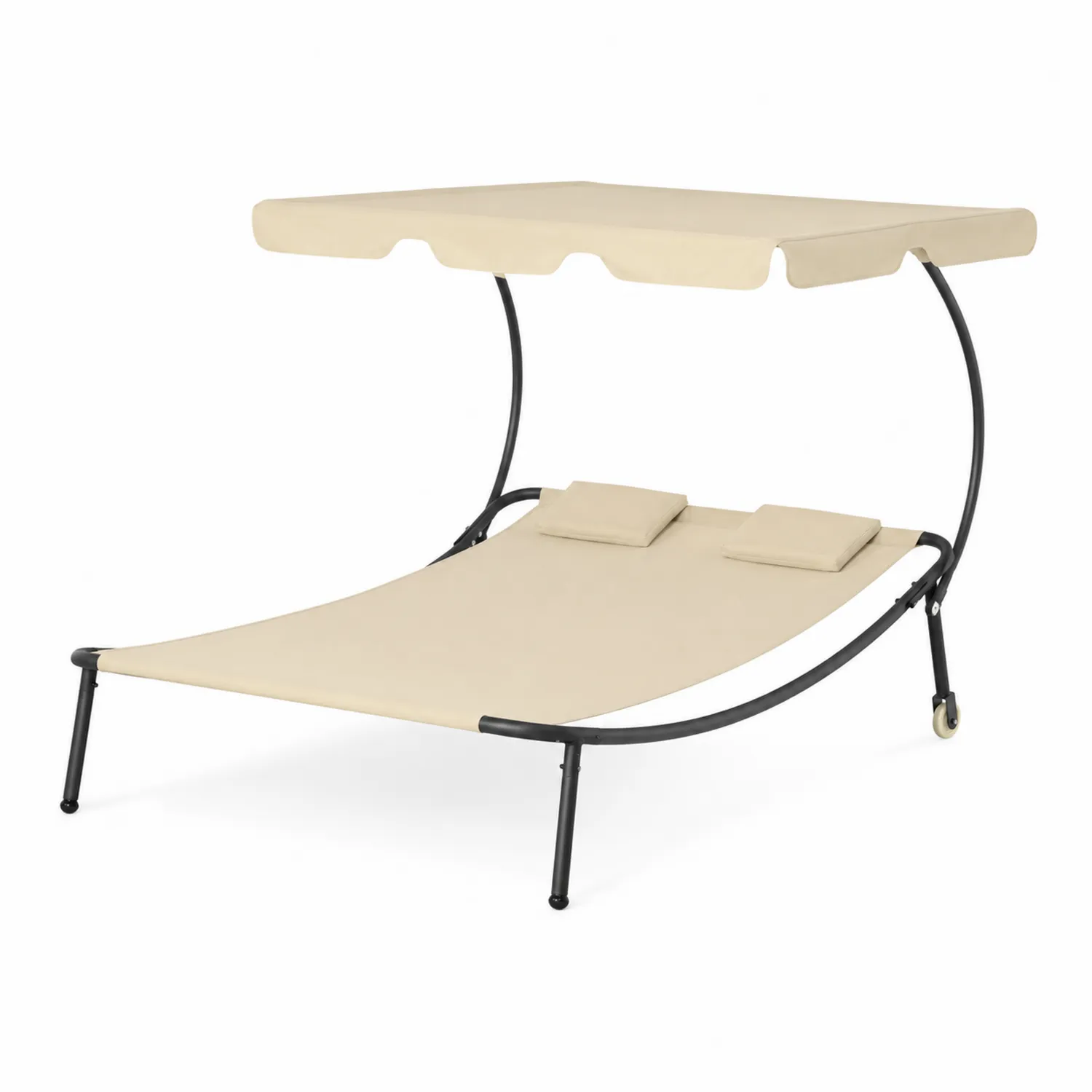 Tumbona doble de acero y textileno con dosel en Beige