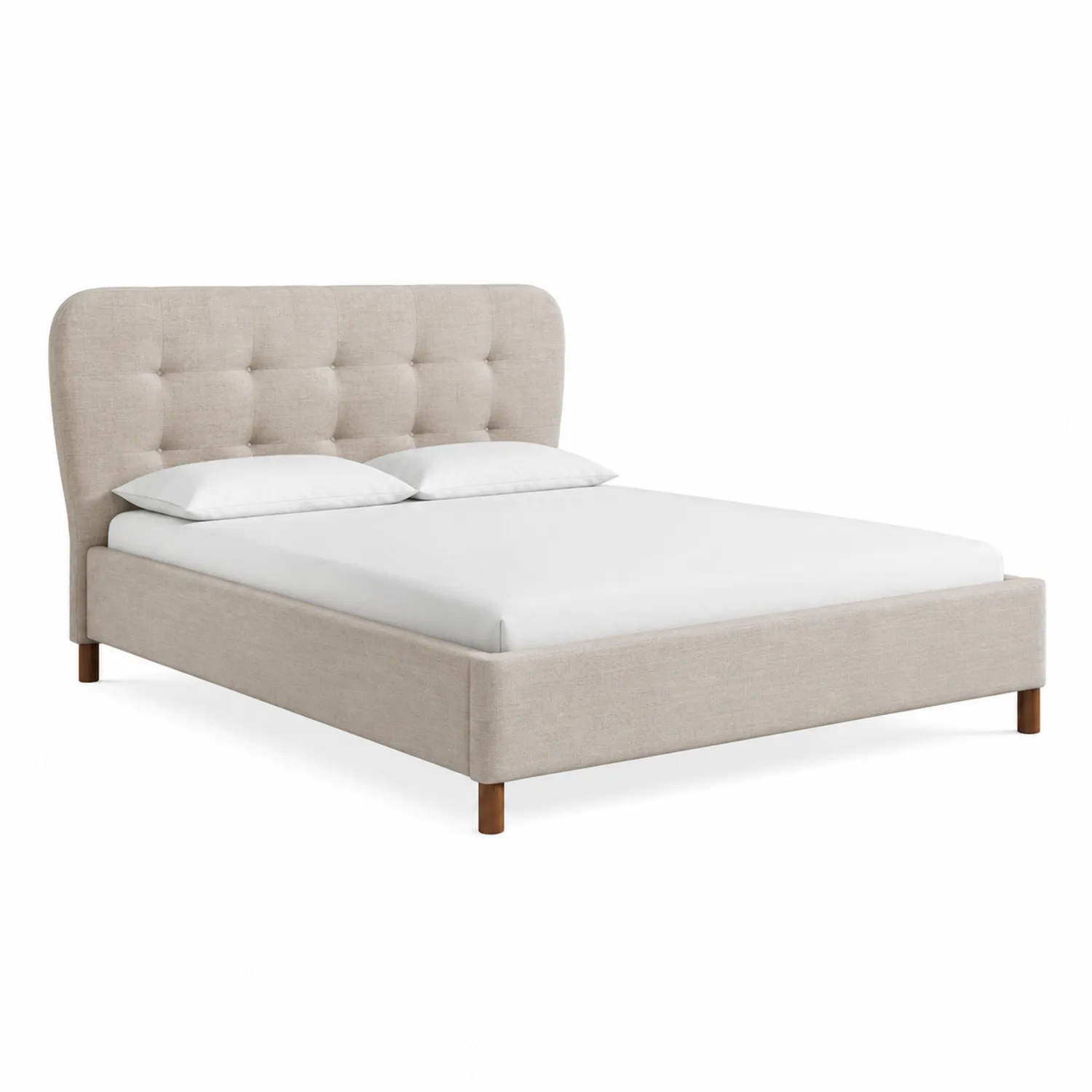 Letto in tessuto beige con testiera trapuntata