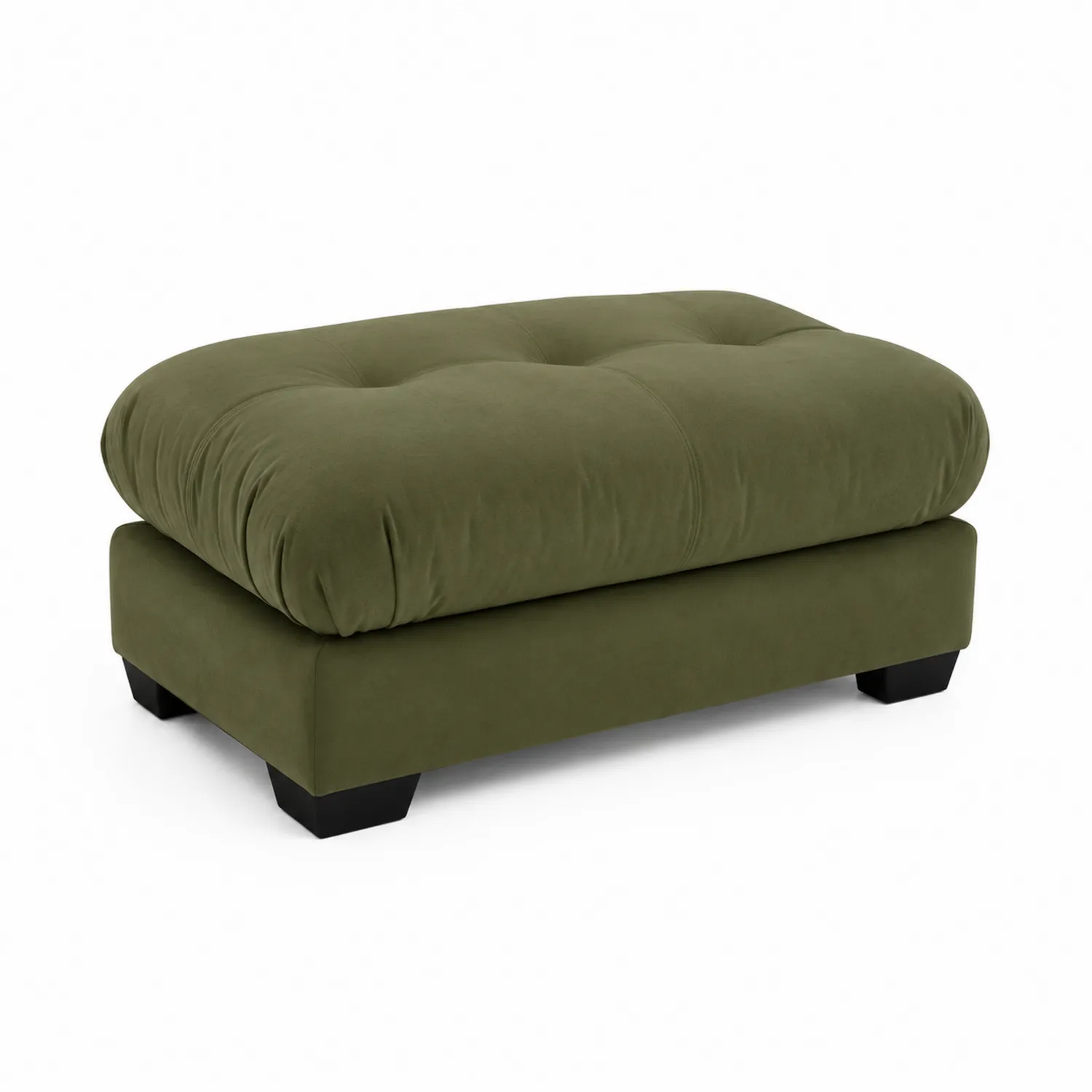 Pouf rettangolare in velluto verde oliva con piedini in legno