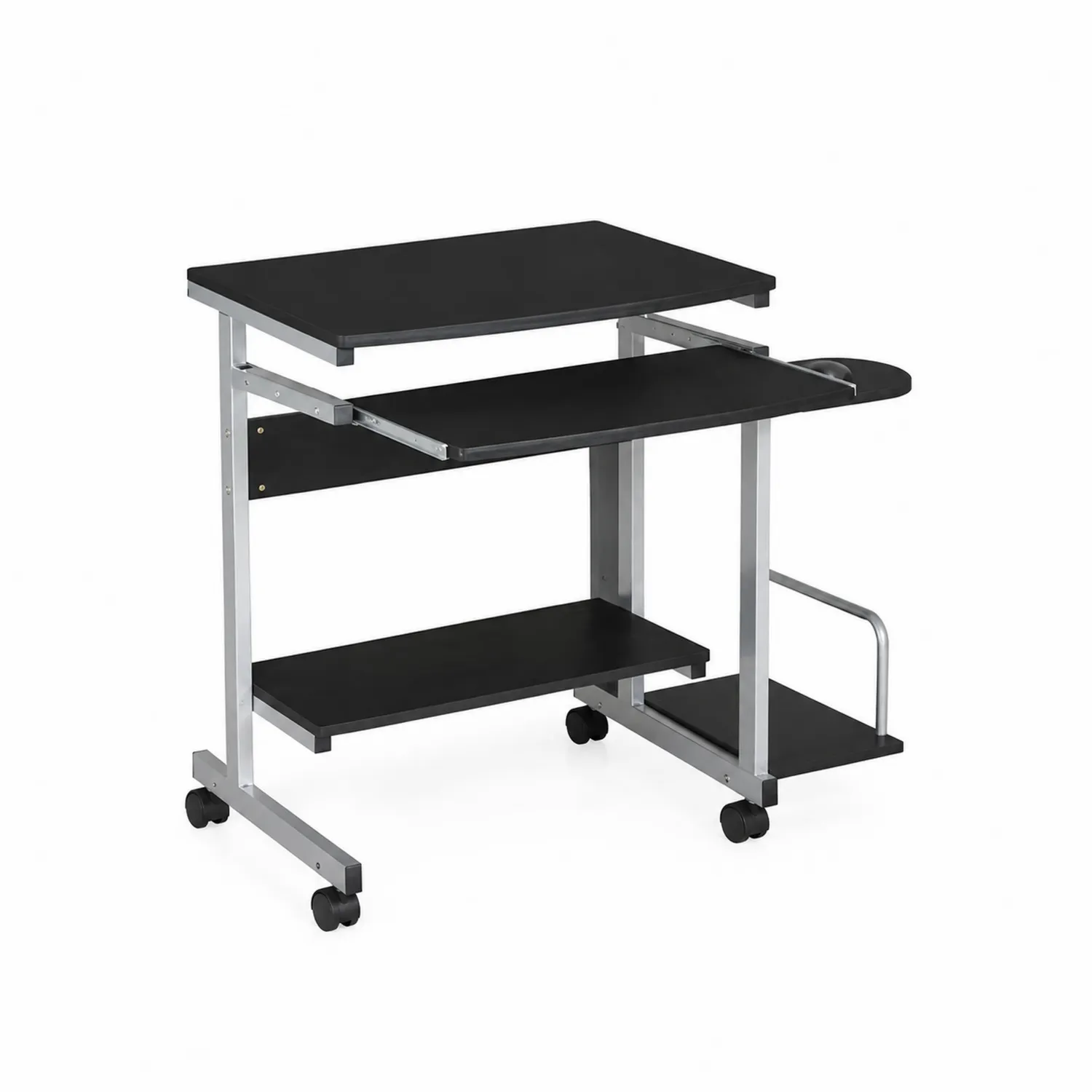 Scrivania per Computer in MDF e Metallo con Ruote Nero/Argento