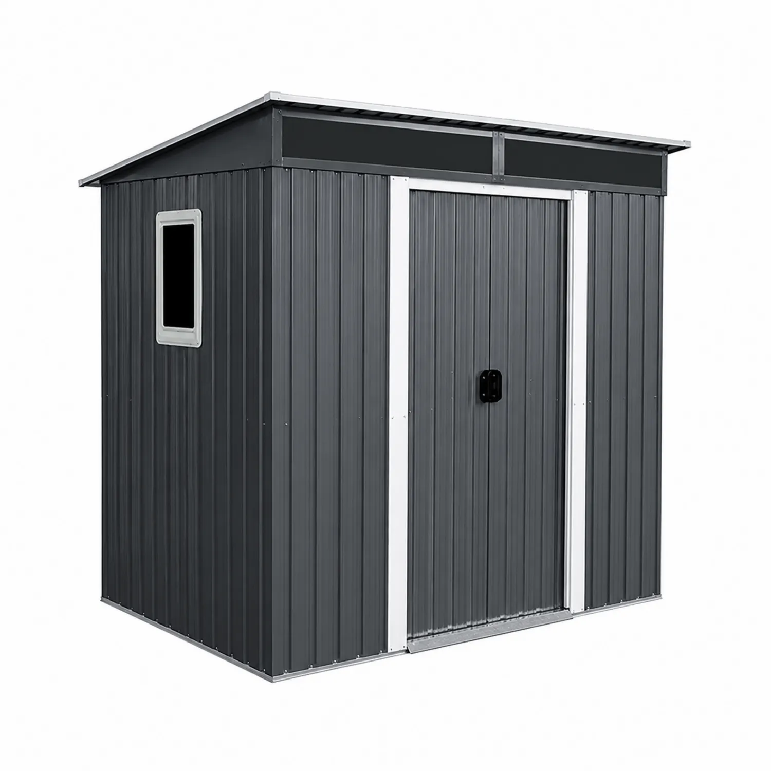 Casetta da Giardino in Metallo Grigio con Finestra Scorrevole 213x130x173 cm