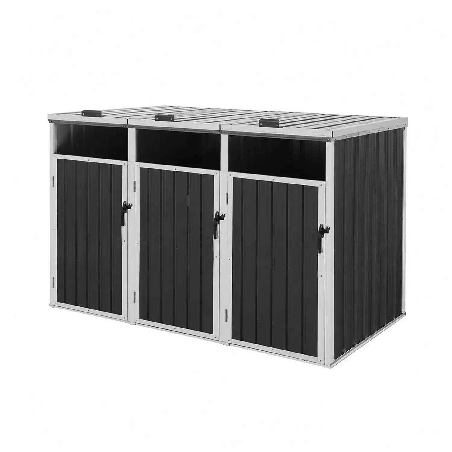 Capanno portaoggetti triplo in plastica e acciaio nero 213x109x132 cm