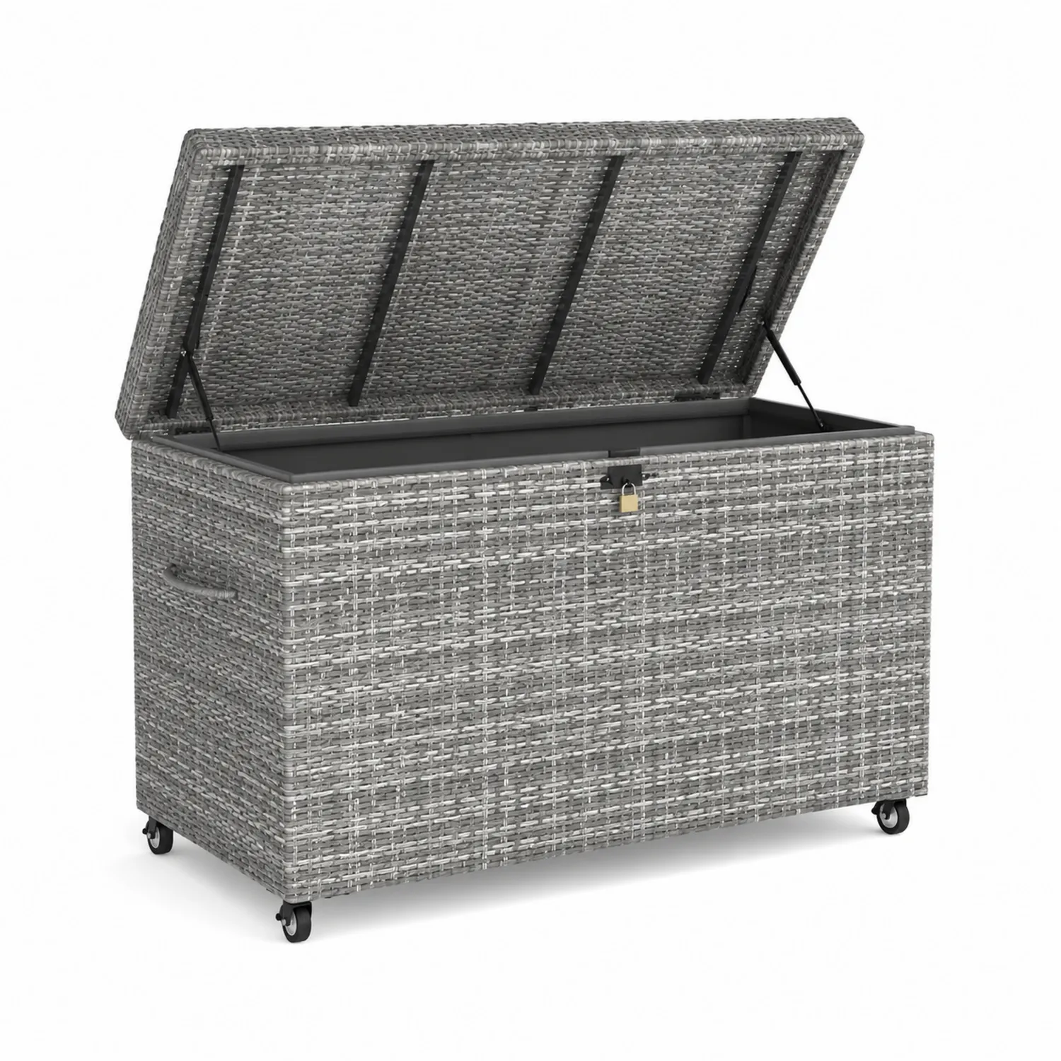 Baule in Rattan Sintetico con Coperchio e Ruote