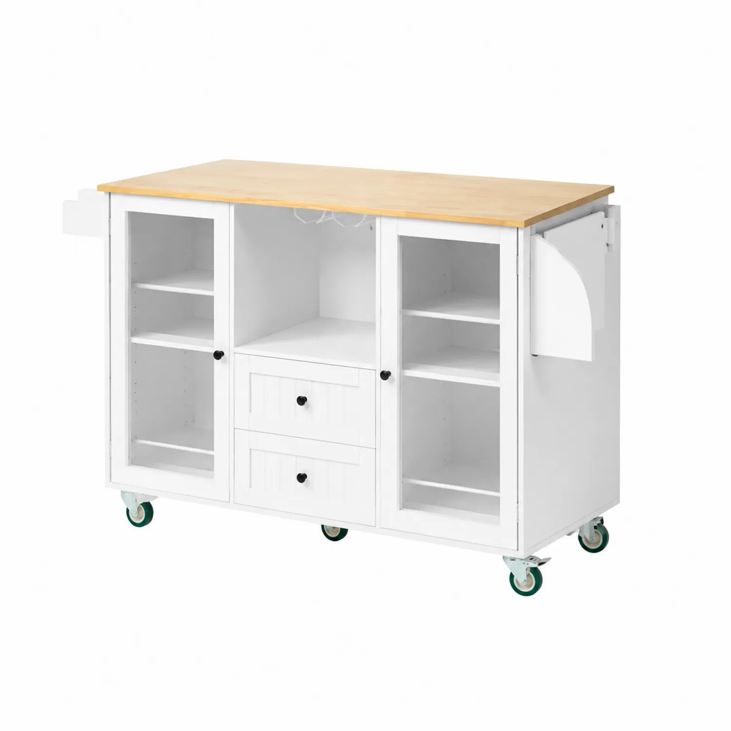 Carrello cucina in MDF con piano in legno di pino Bianco e Naturale