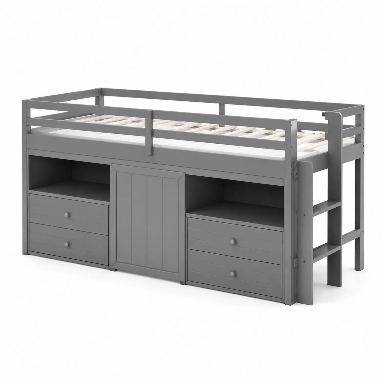 Letto a soppalco in legno con cassetti e scala laterale 200x90 cm
