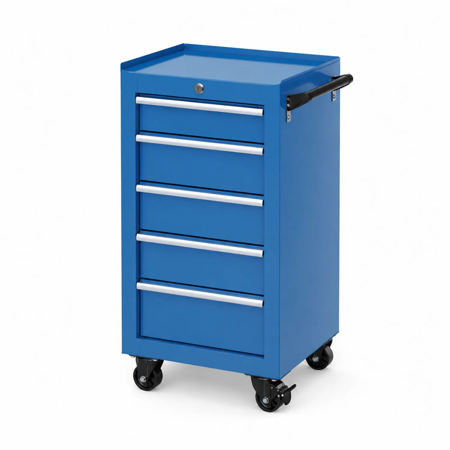 Carrello in metallo blu con 5 cassetti e ruote