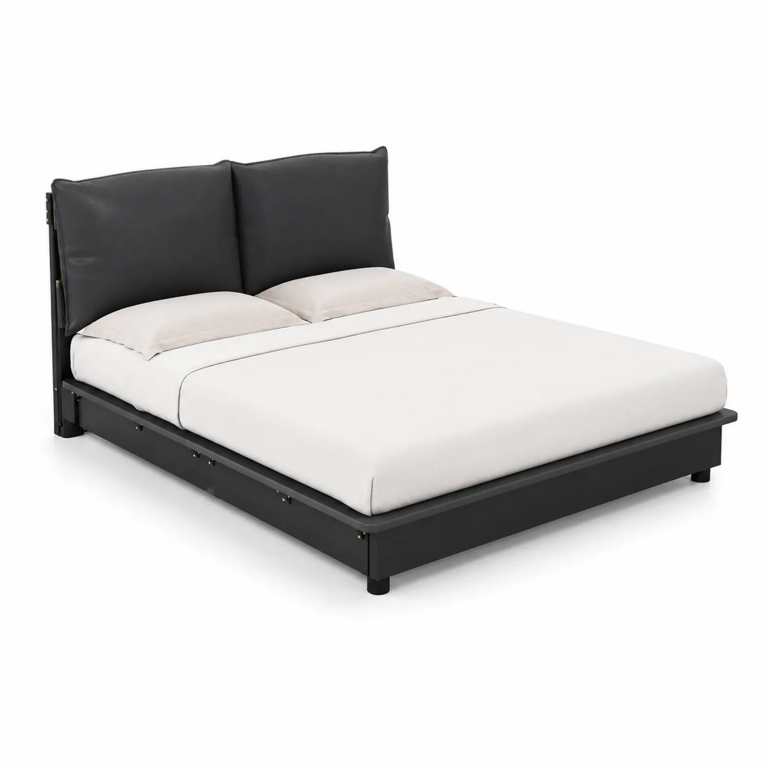 Letto matrimoniale in legno e pelle sintetica con testiera imbottita 200x160 cm