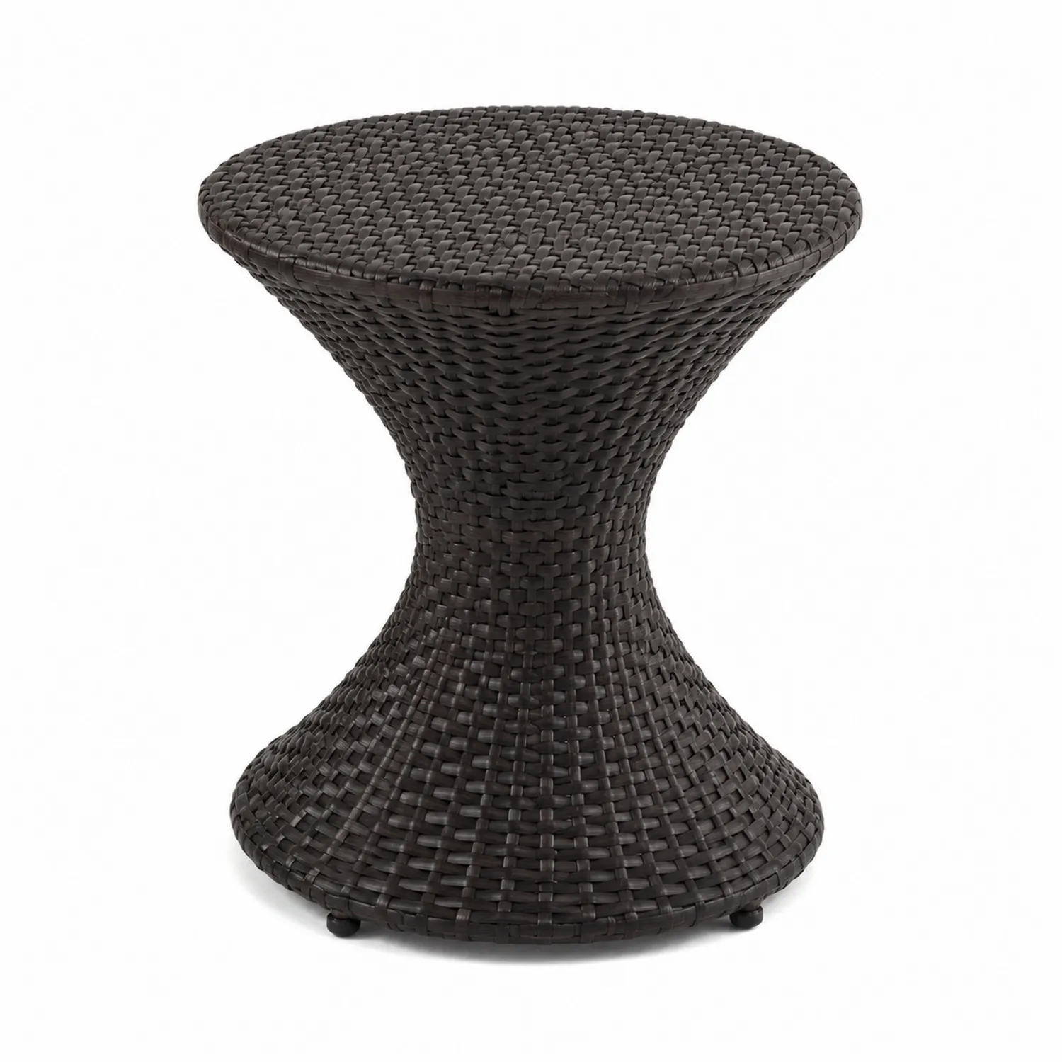 Tavolino Laterale Rotondo in Rattan Sintetico Marrone