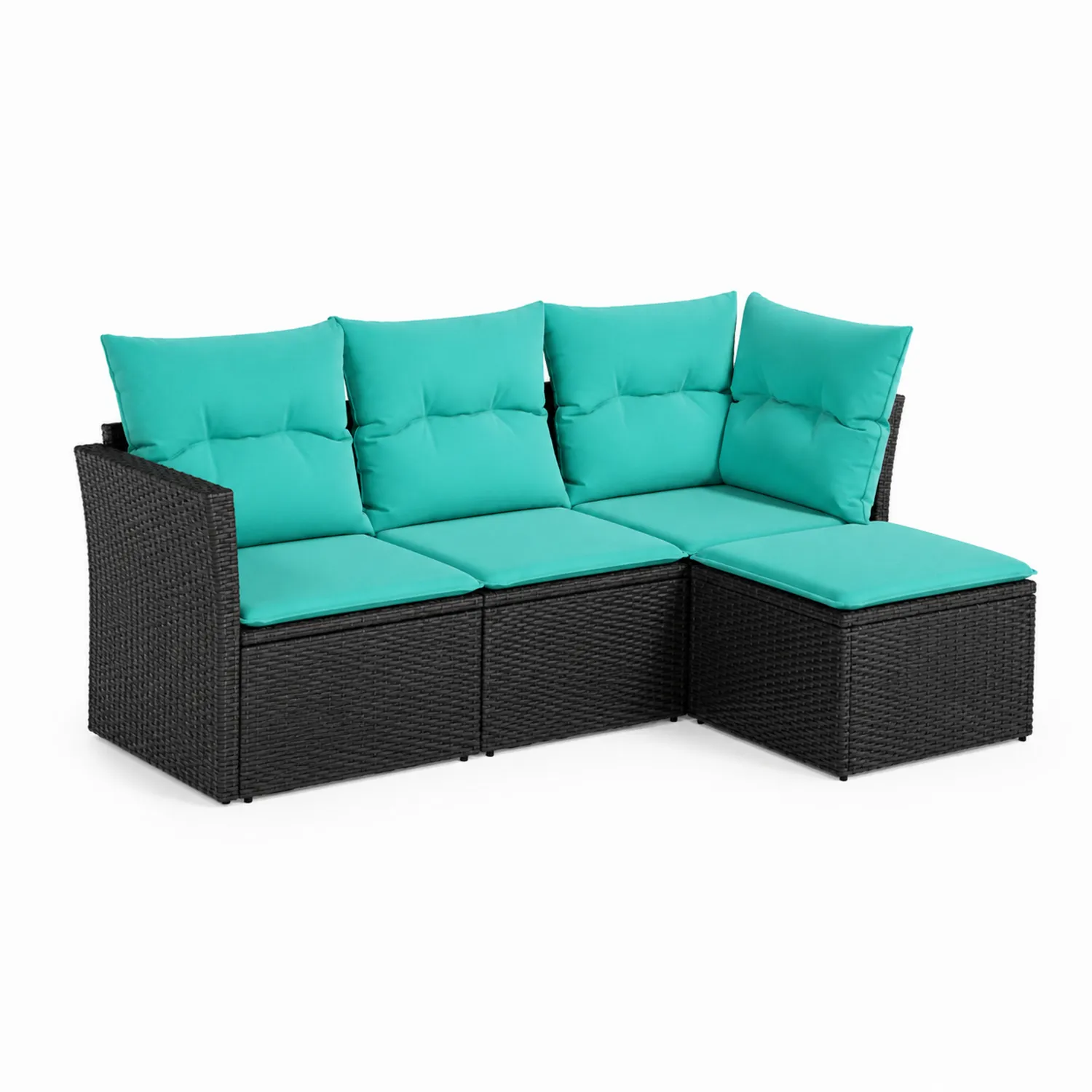 Set Divano Modulare da Giardino in Rattan Sintetico con Cuscini Turchese