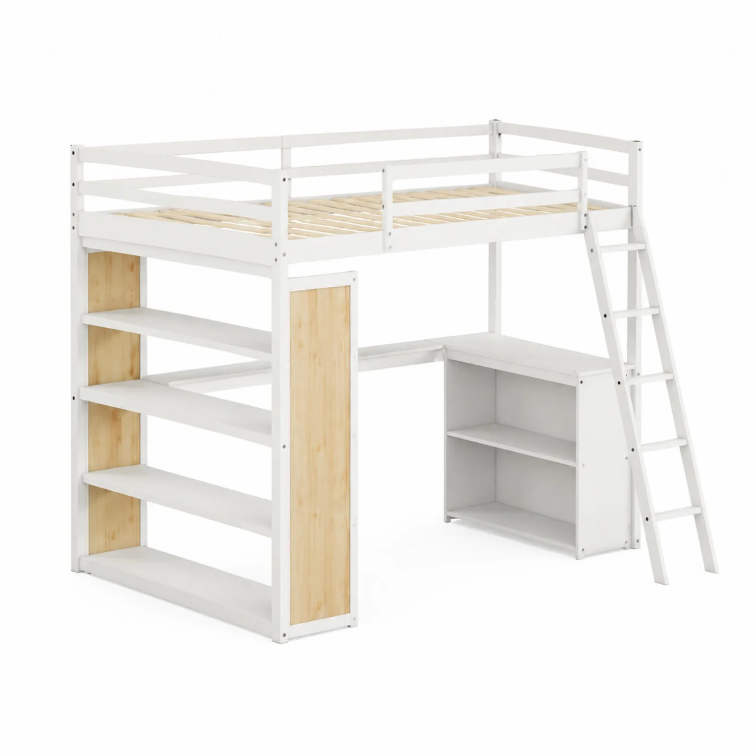 Letto a Soppalco in Legno e Metallo Bianco con Libreria