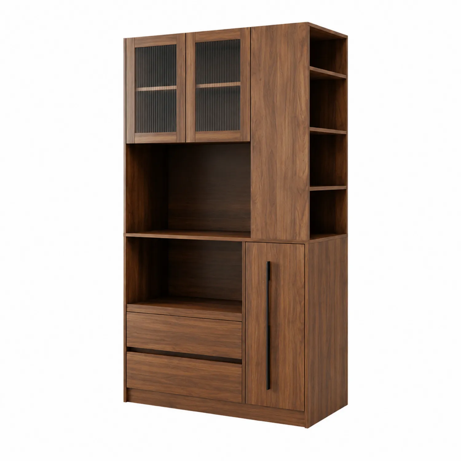 Credenza in legno di noce con ante in vetro ondulato