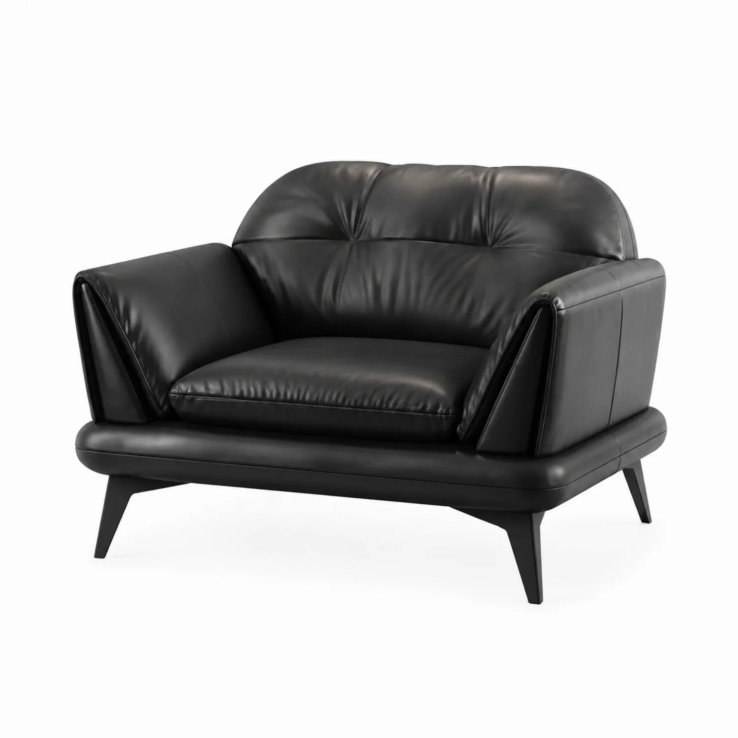 Poltrona in Pelle Nera con Struttura in Legno
