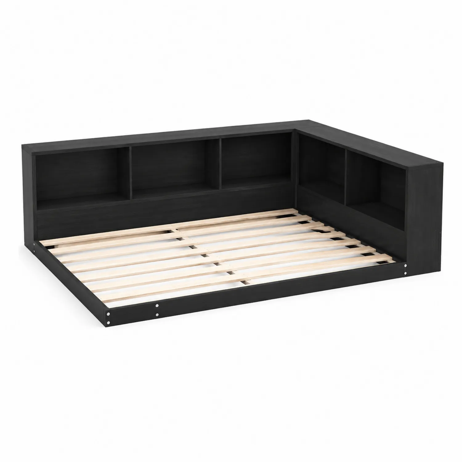 Letto matrimoniale in legno nero con scaffali 200x160 cm