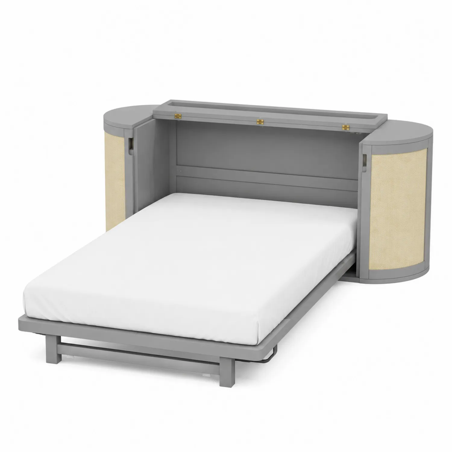 Letto Contenitore Pieghevole in MDF Grigio con Pannelli in Legno di Pino Beige