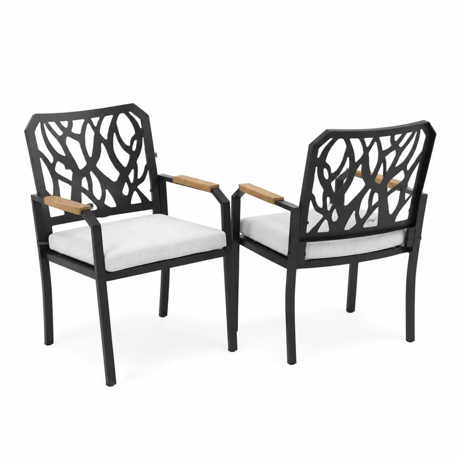 Set 2 Poltrone da Esterno in Alluminio e Legno con Cuscino Grigio Chiaro