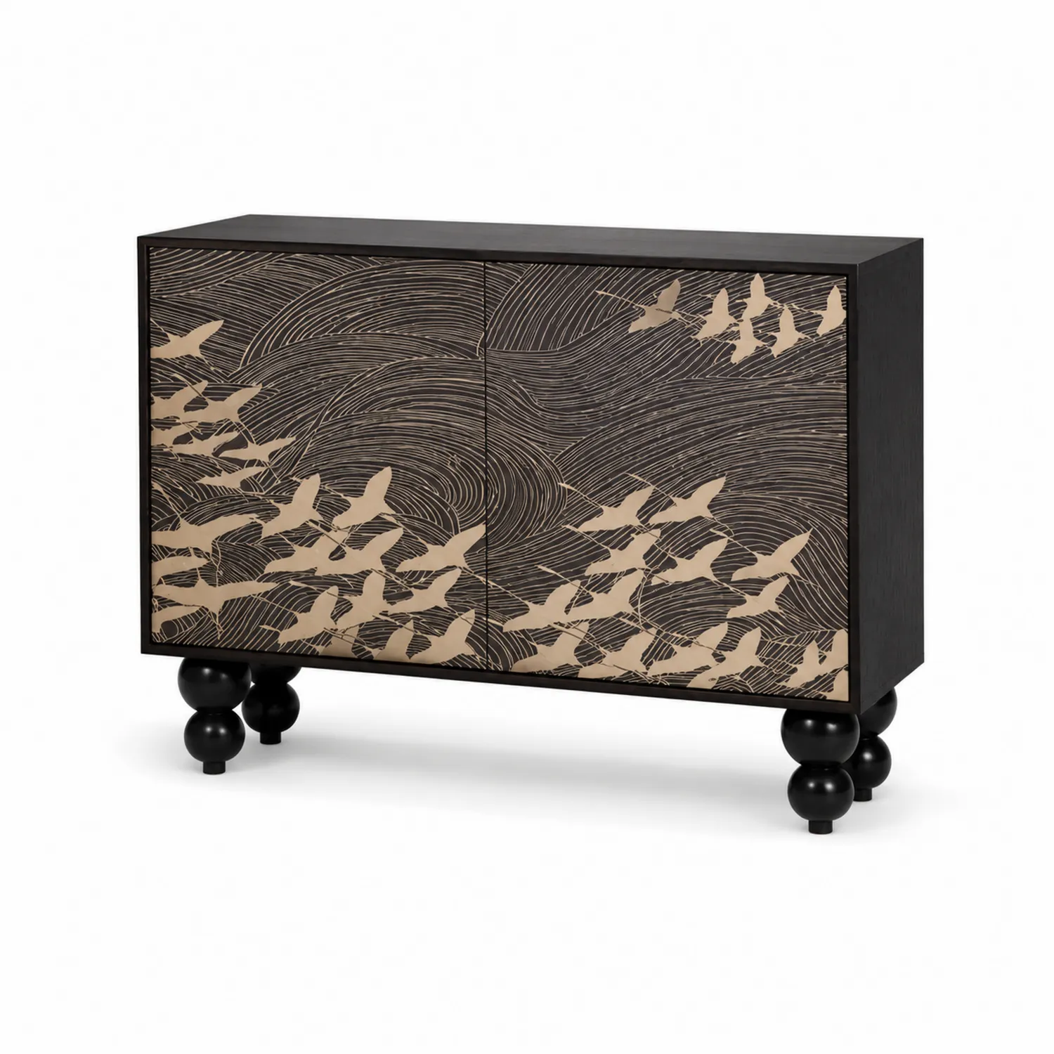 Credenza in Legno con Decorazioni Uccelli 80x120x40 cm