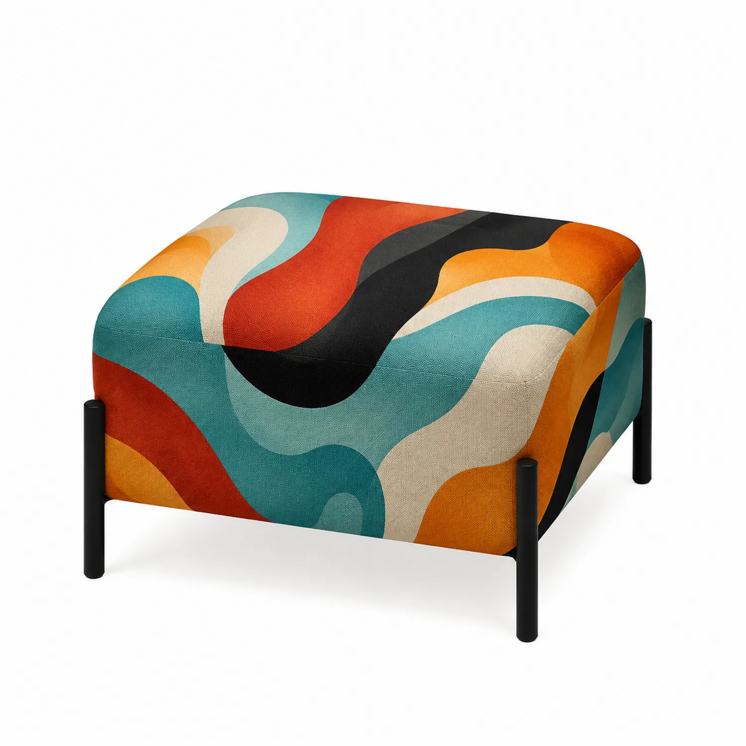 Pouf quadrato multicolore in tessuto e metallo