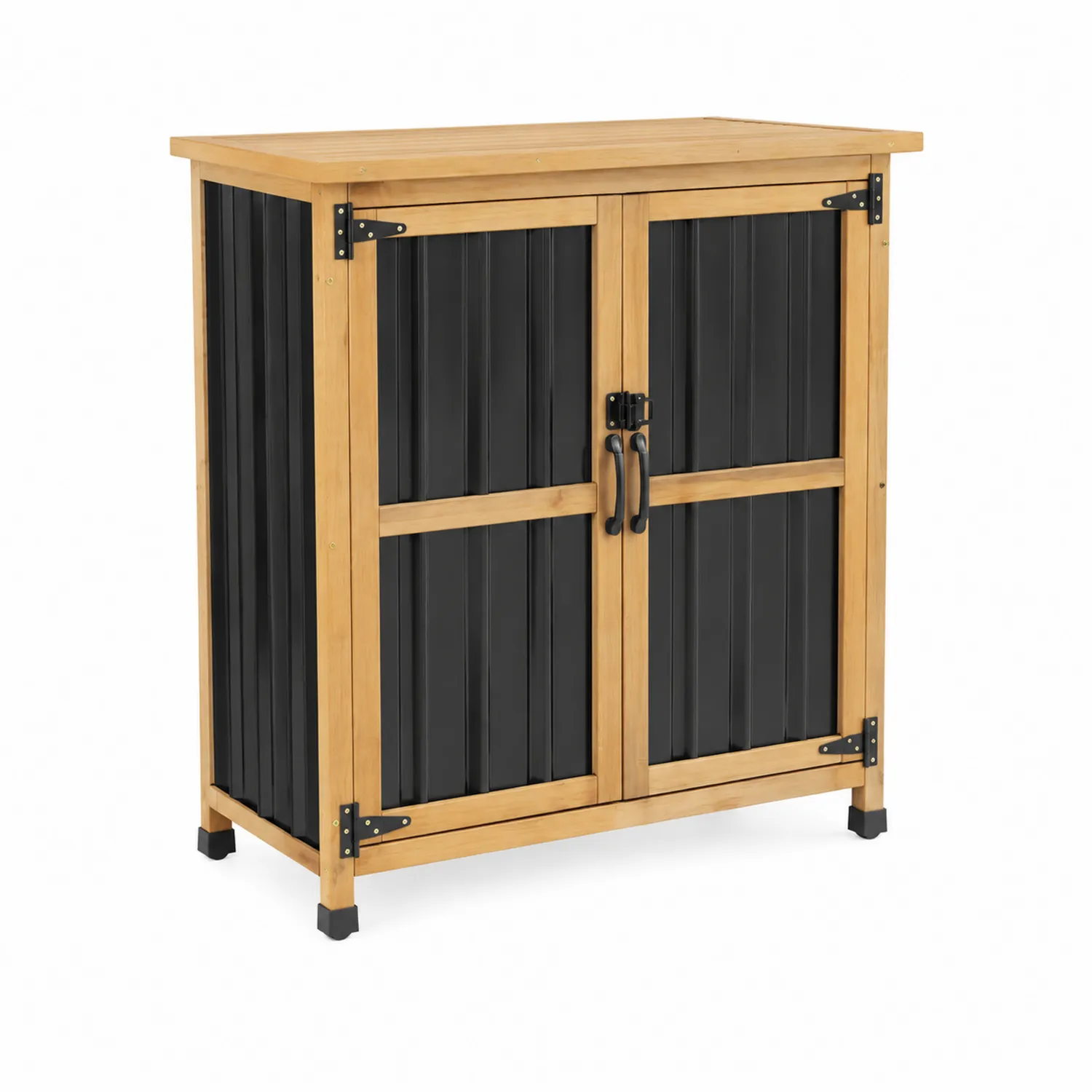 Armadio da Esterno in Legno e Acciaio Nero 80x40x110cm