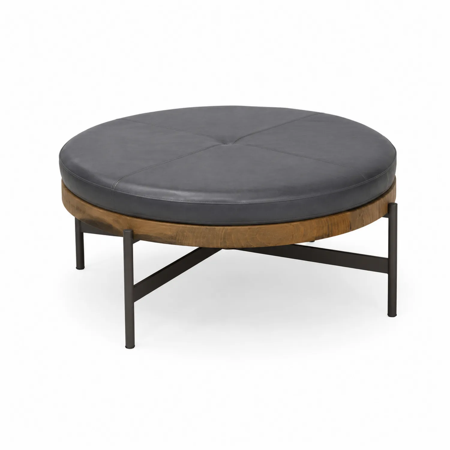 Pouf rotondo in pelle sintetica e metallo 90cm