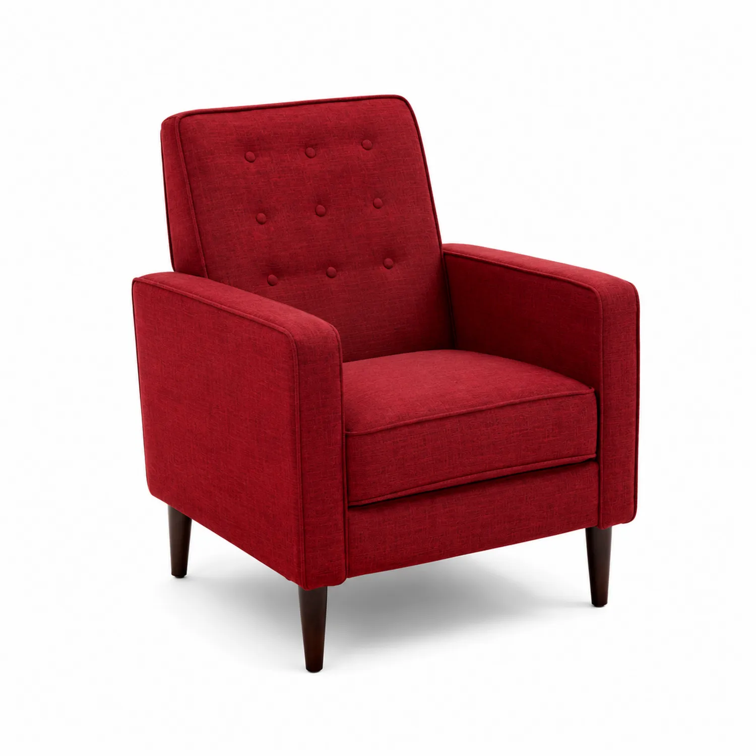 Poltrona in Tessuto di Poliestere Rosso con Gambe in Legno