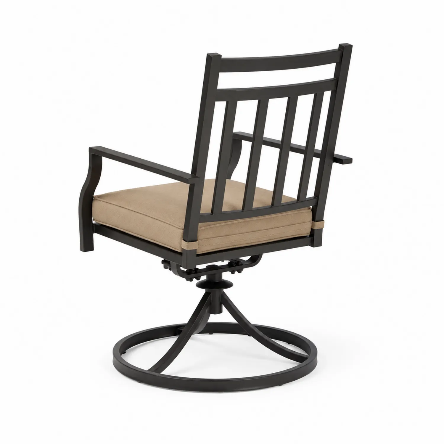Sedia da giardino in metallo nero con cuscino in tessuto beige