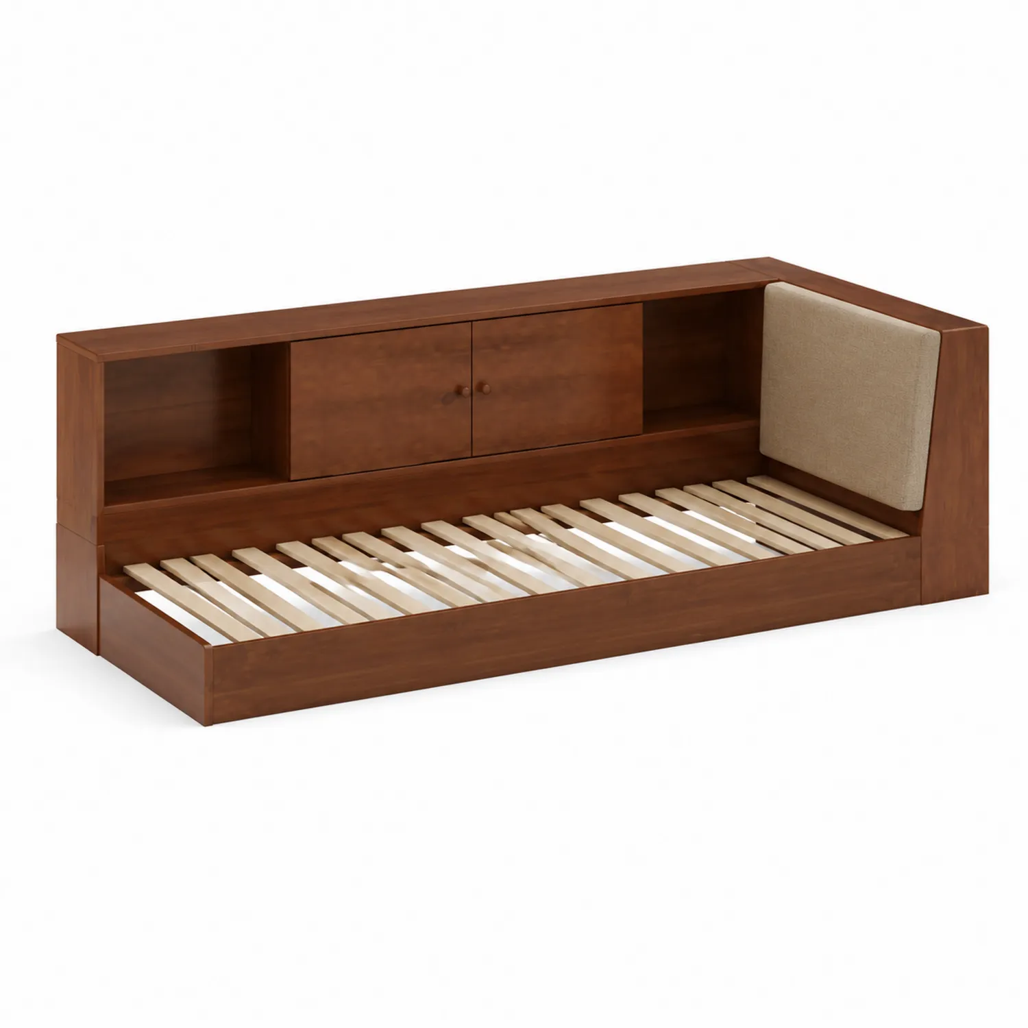 Letto con Contenitore in Legno con Ripiani