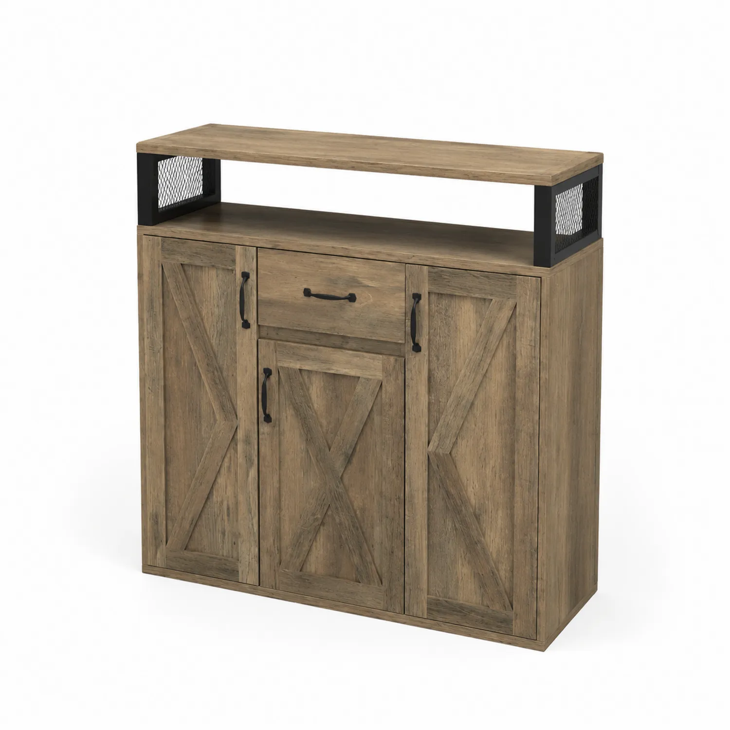 Credenza in legno con cassetto e tre porte Marrone/Nero 120x40x85 cm