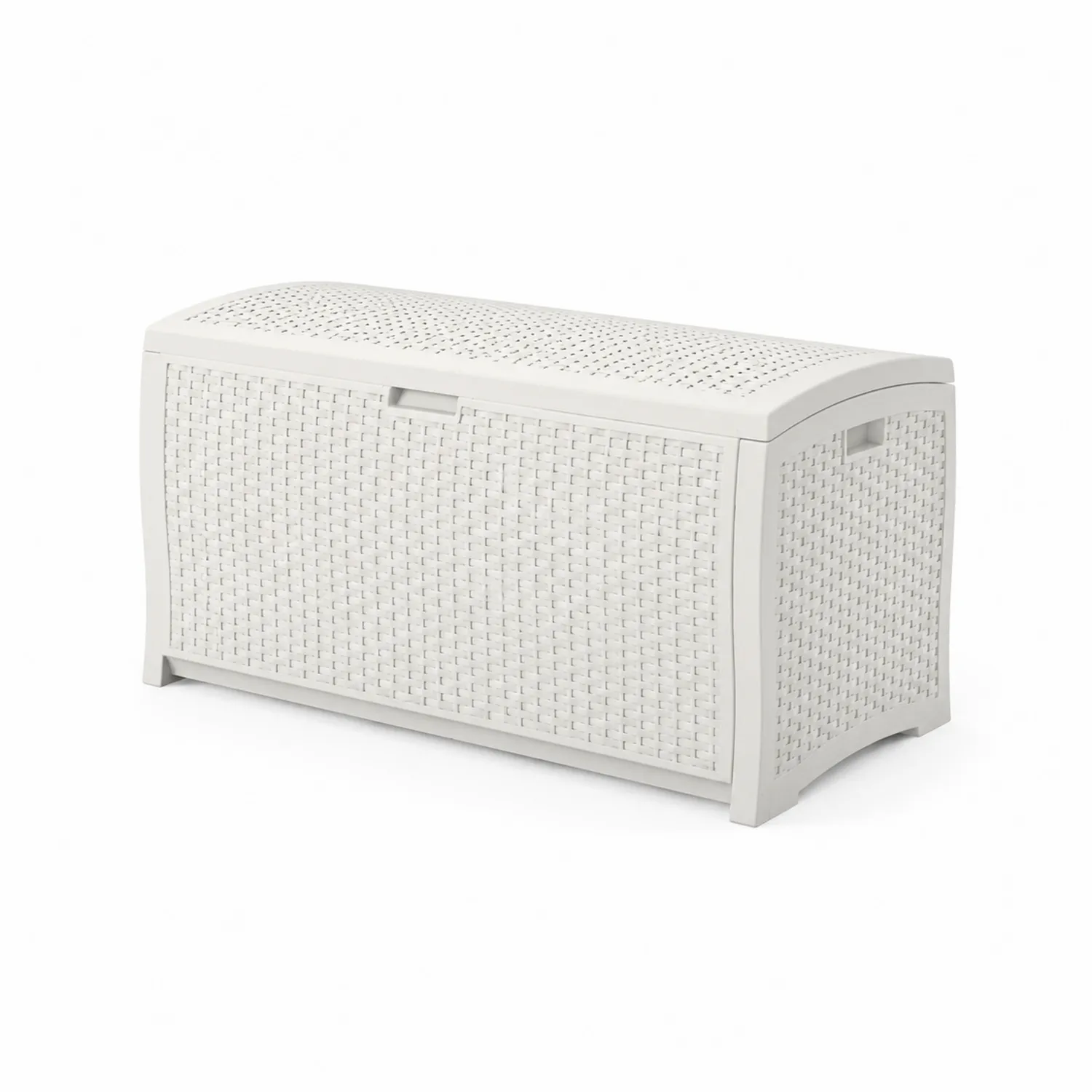 Baule in Plastica Bianco Effetto Rattan 118x49x55 cm