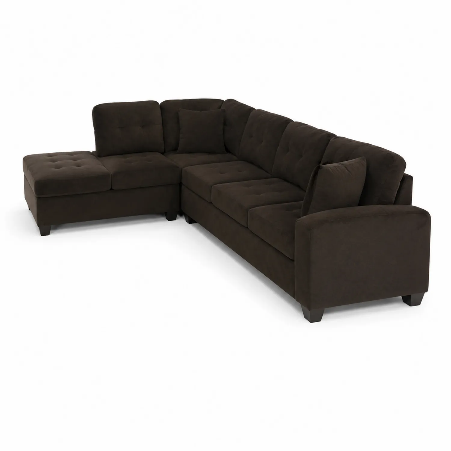 Divano angolare in microfibra marrone con chaise longue