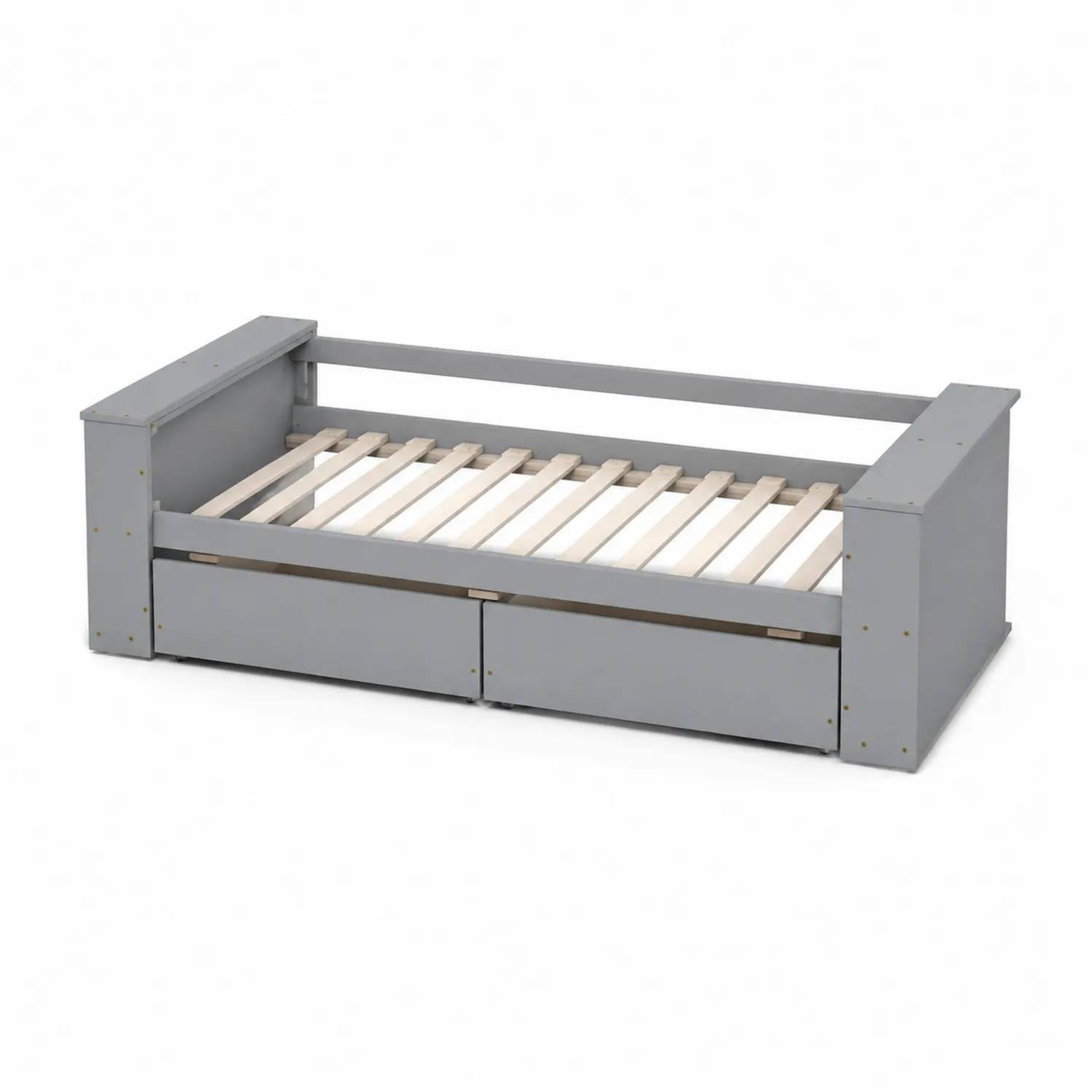 Divano letto in legno di pino con cassetti grigio 200x90 cm