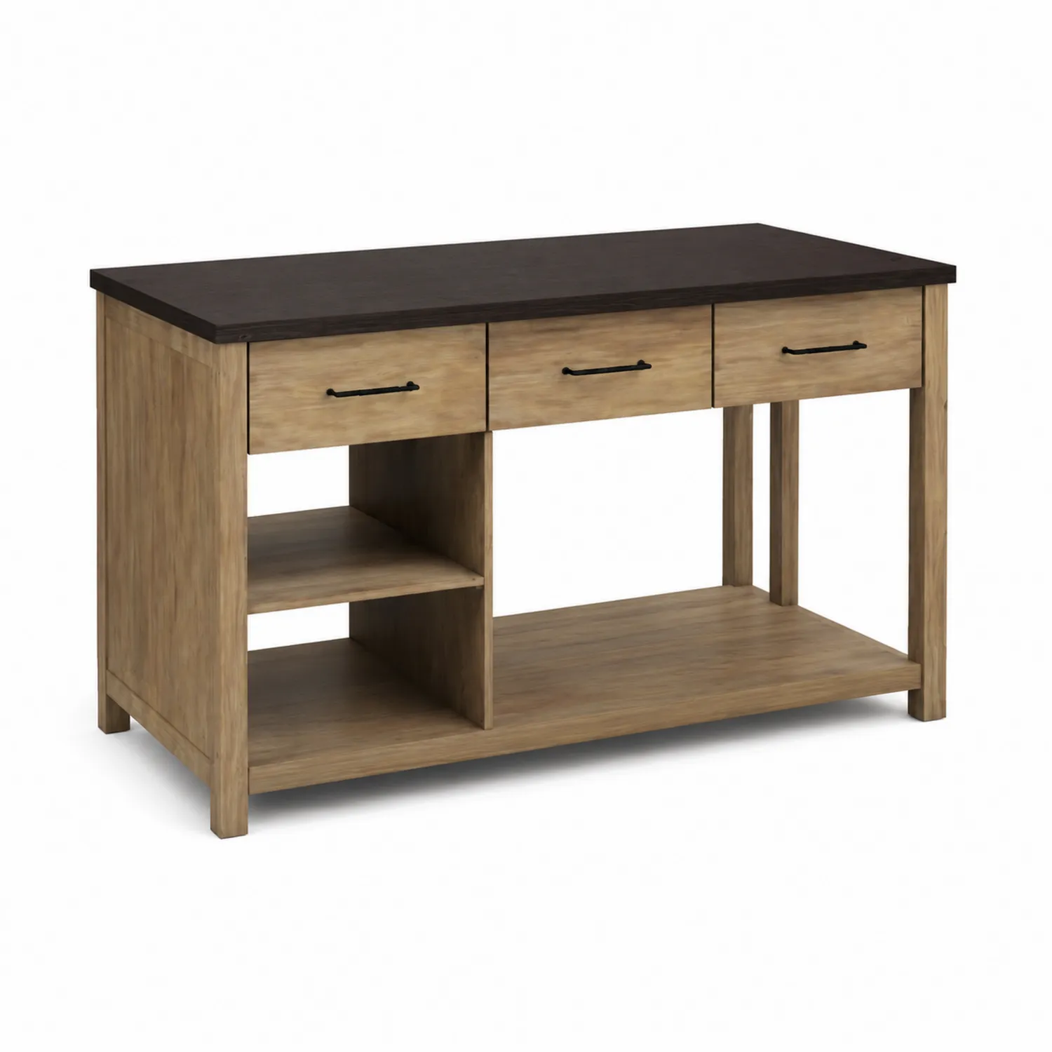 Isola da cucina in legno con 3 cassetti e ripiani Marrone Scuro/Legno Chiaro