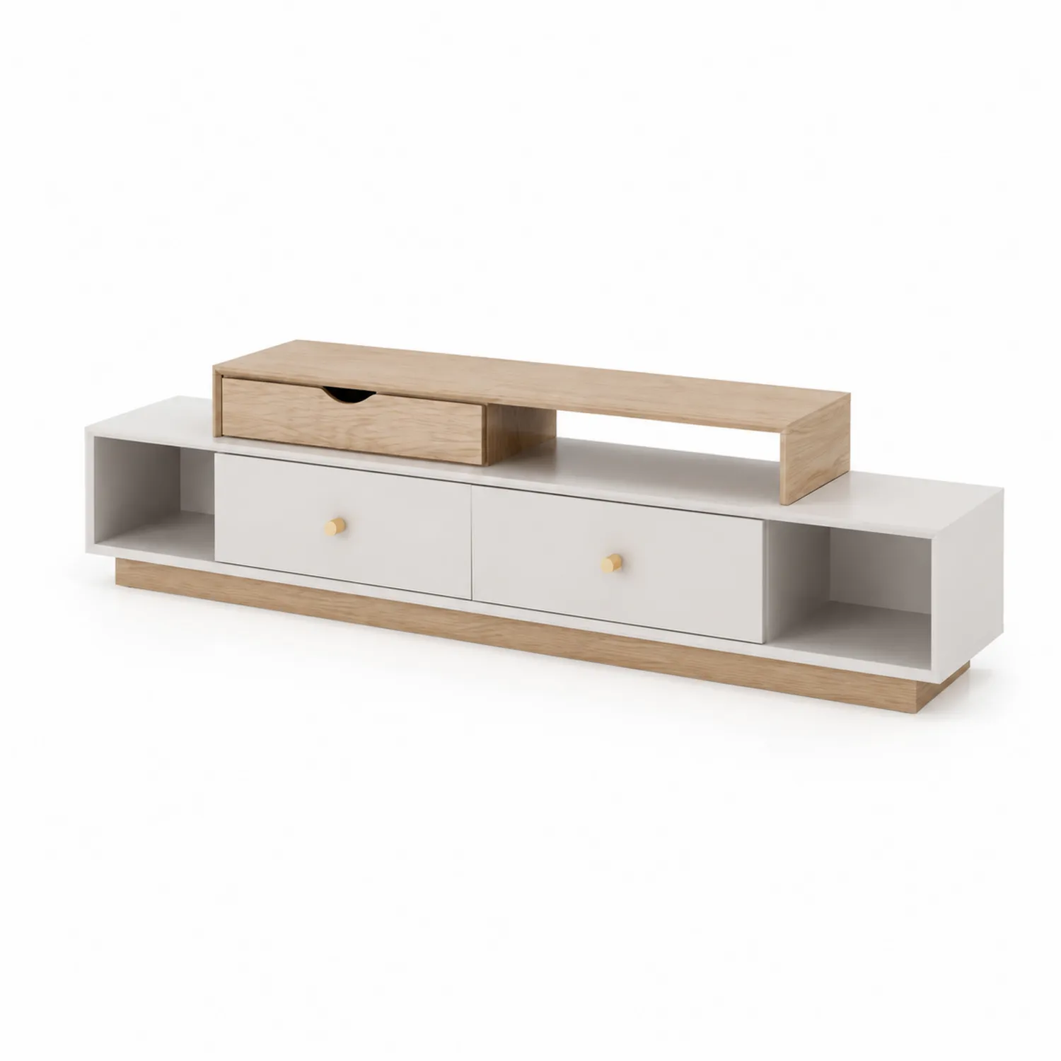 Mobile TV in Legno e Bianco con Cassetti e Ripiani