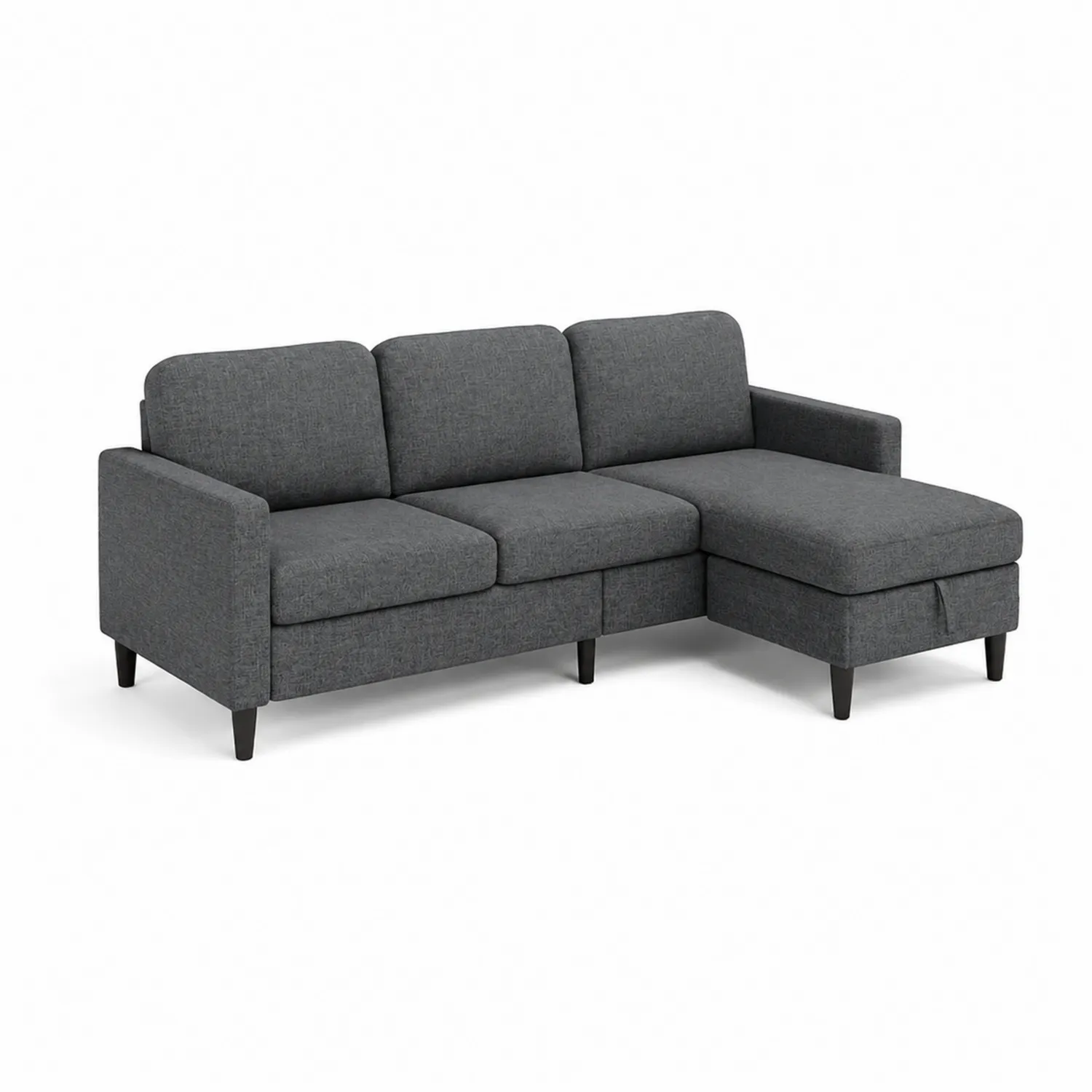 Divano angolare in tessuto grigio con chaise longue