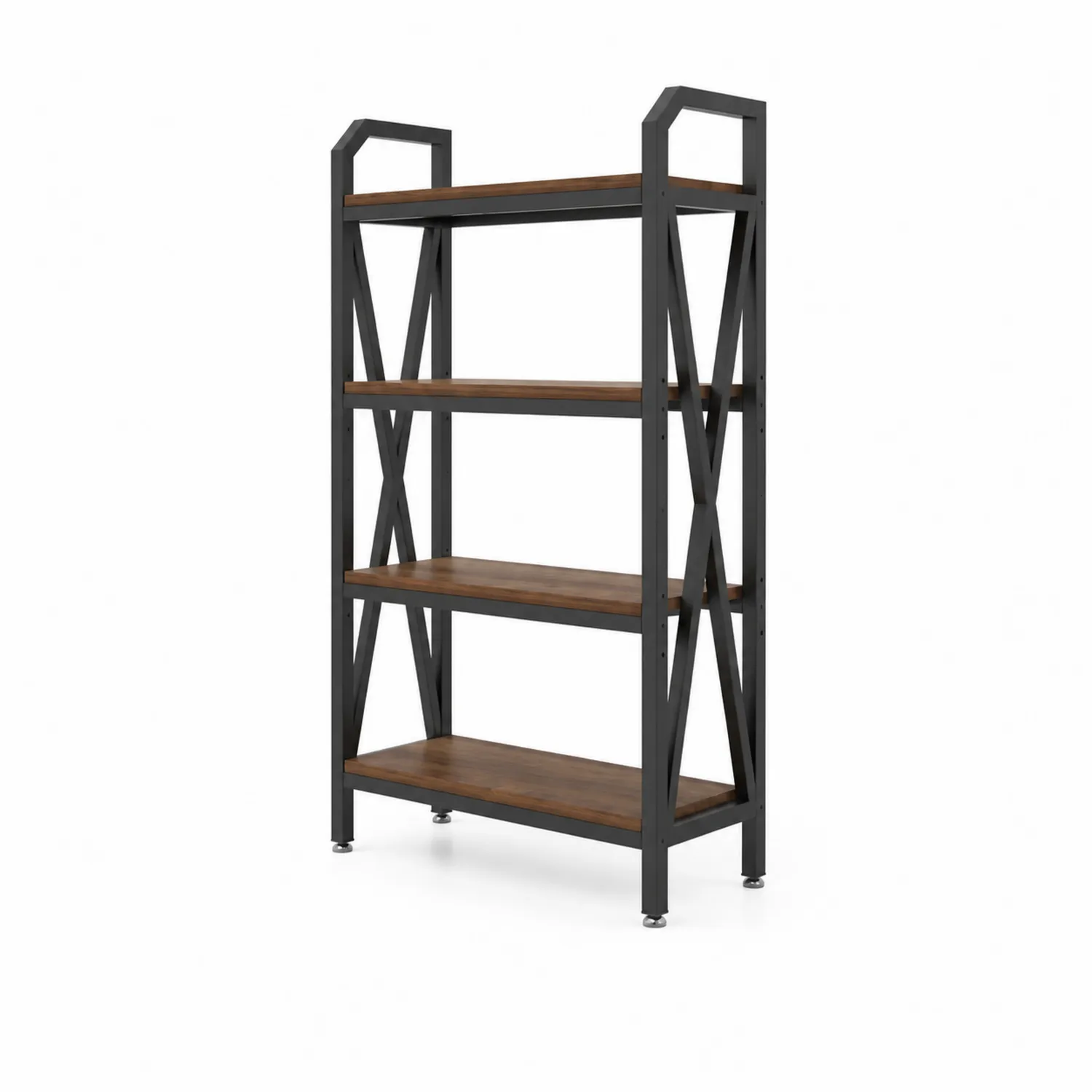 Scaffale in Metallo Nero e Legno MDF Marrone a 4 Ripiani