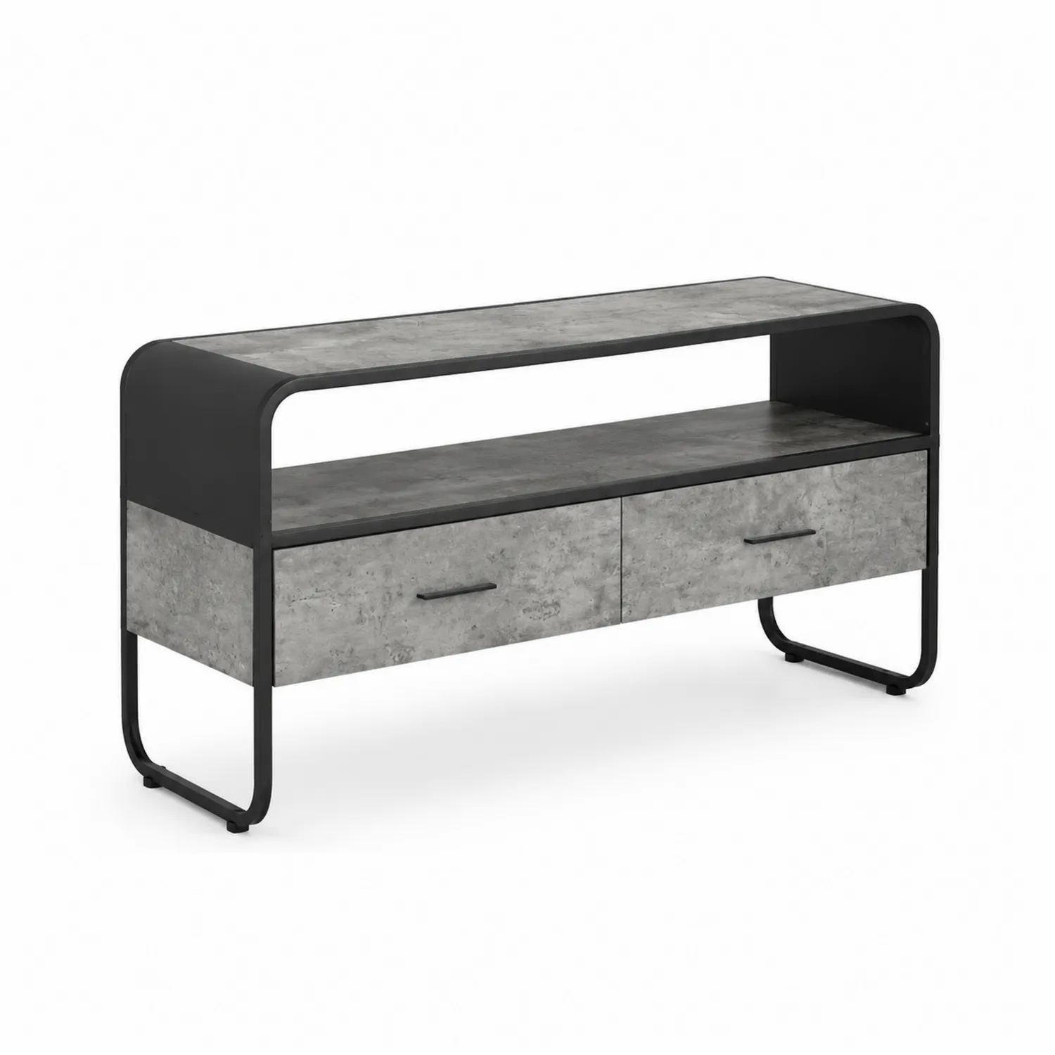 Tavolino TV in Metallo e Pannelli Effetto Cemento 120x40x50 cm