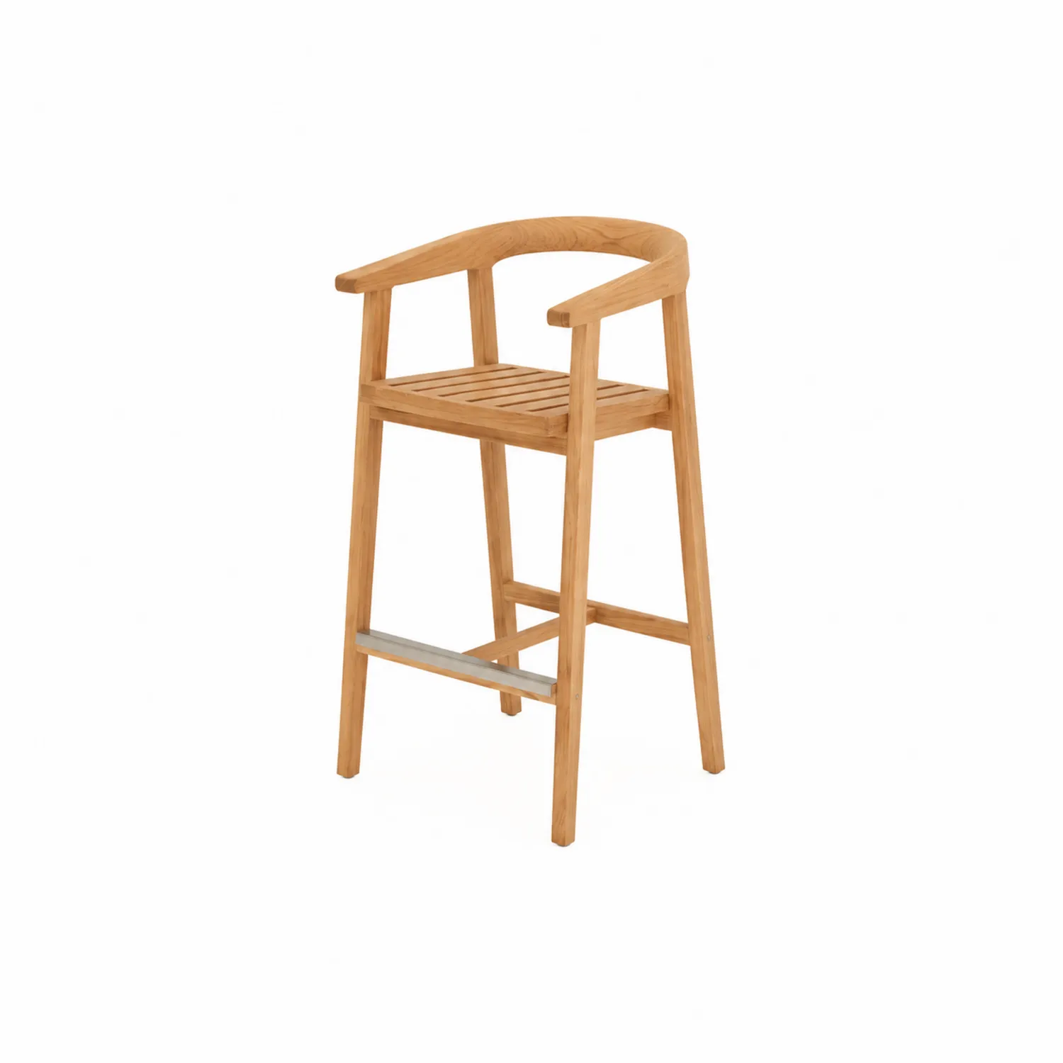 Sgabello in Teak con Poggiapiedi in Acciaio Inossidabile