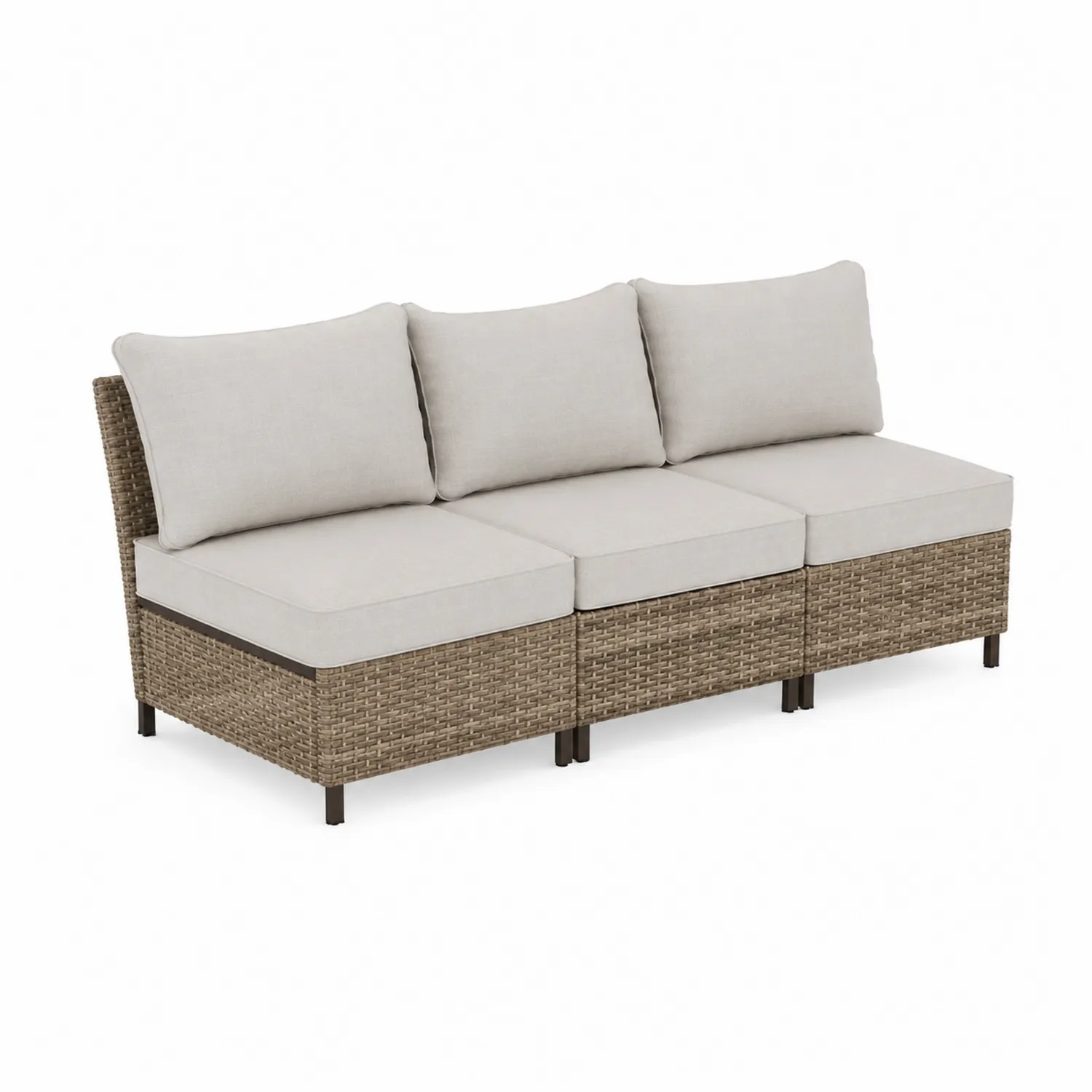 Divano modulare in vimini sintetico con cuscini beige 3 posti