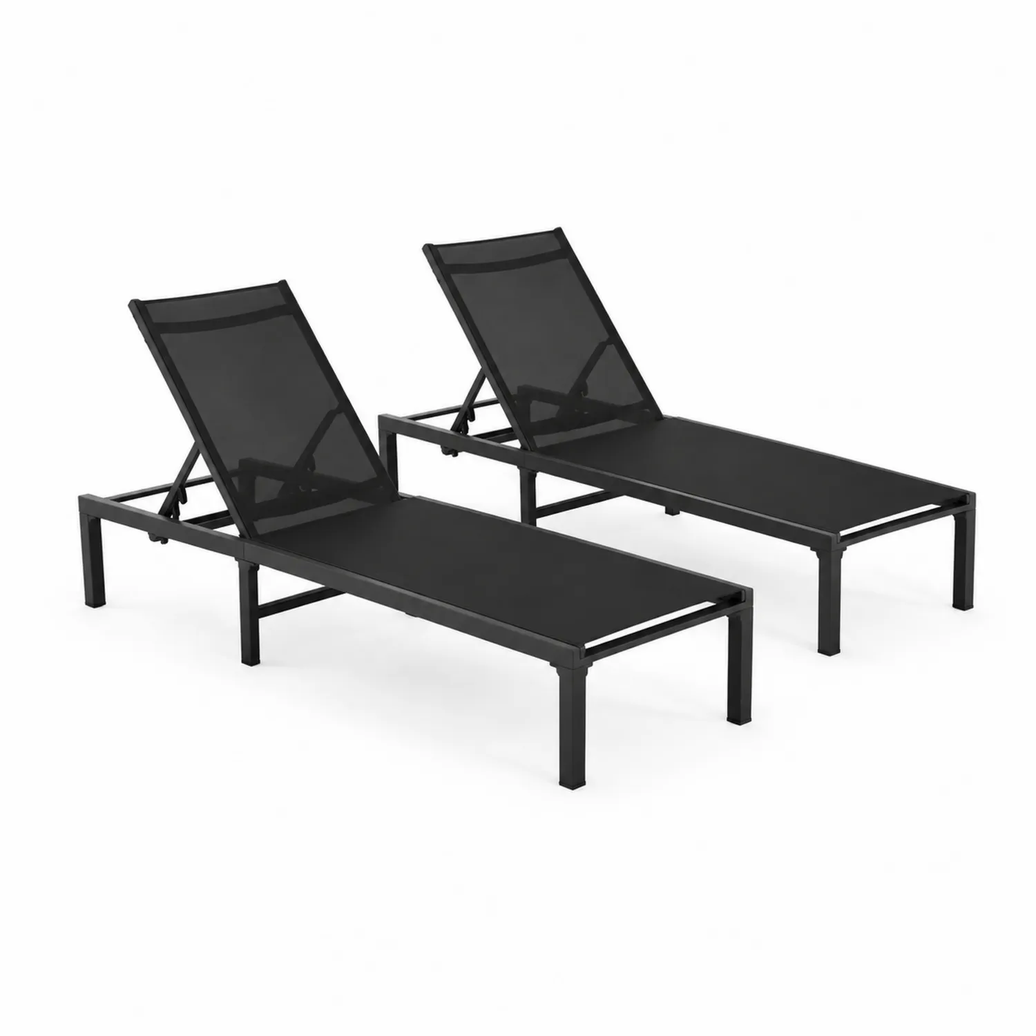 Set di 2 lettini prendisole in alluminio e tessuto nero