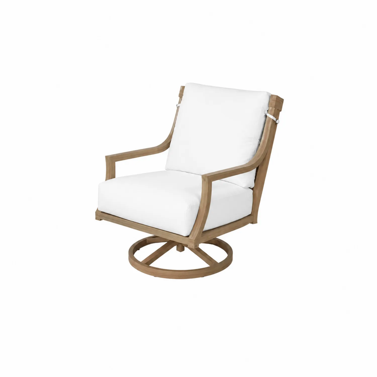Poltrona da esterno in legno di teak girevole con cuscini bianchi