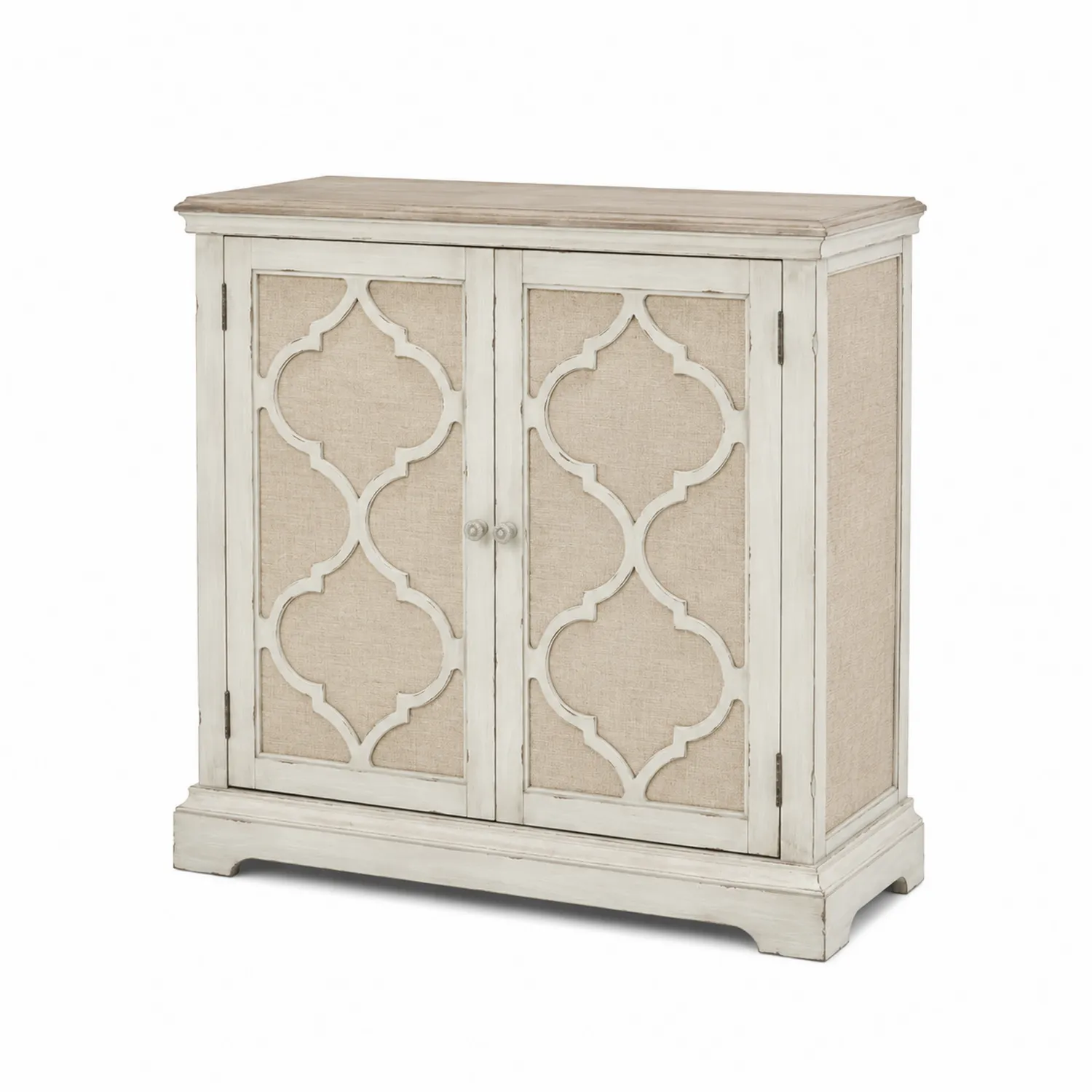 Credenza in legno e tessuto con motivo decorativo