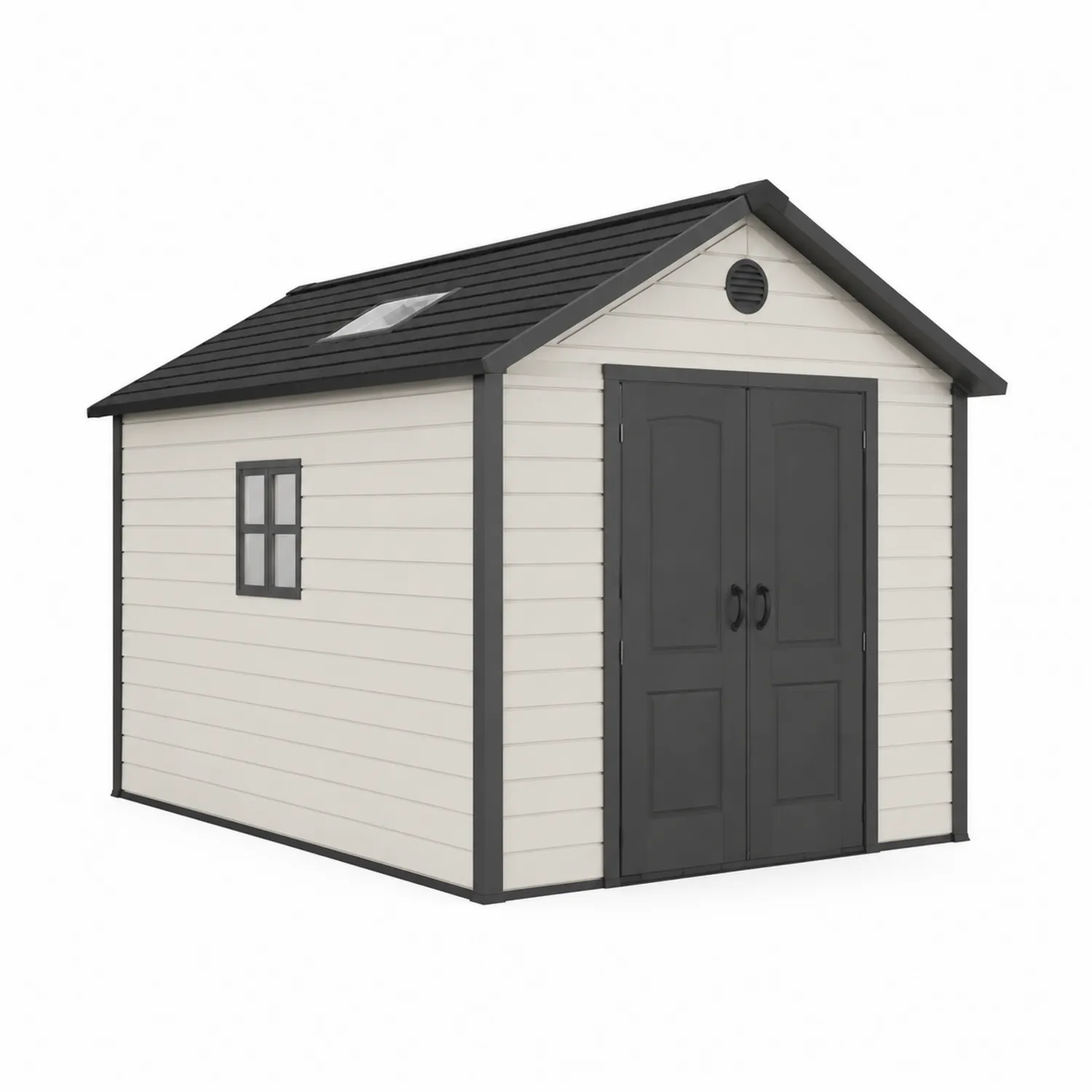 Capanno portaoggetti in resina con doppie porte Beige e Grigio 215x130x185 cm