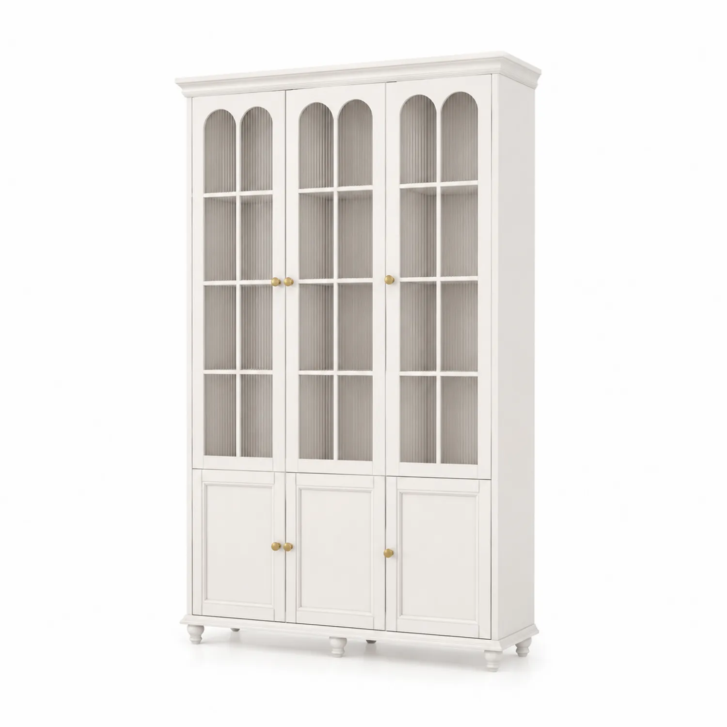 Libreria alta in legno con ante in vetro bianco 200x50x240 cm