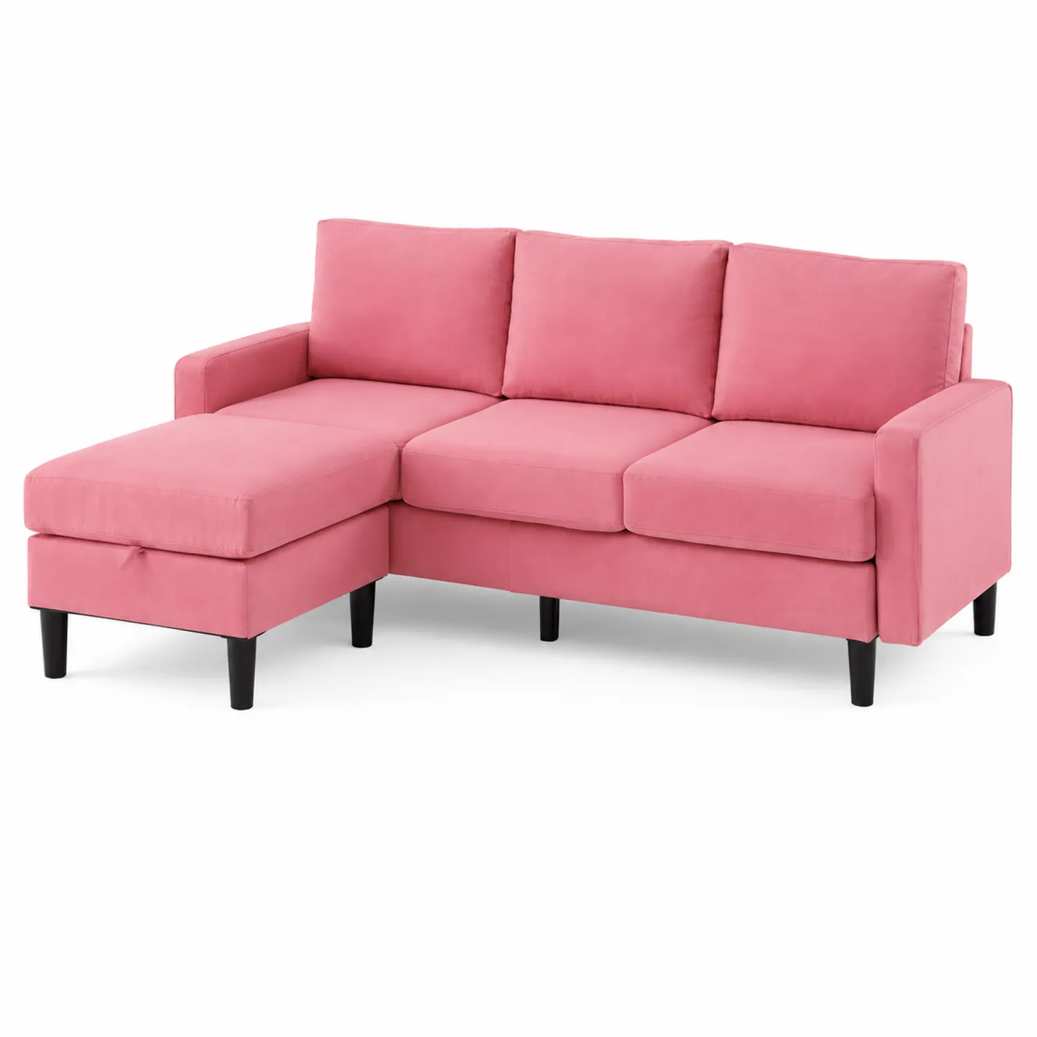Divano angolare in velluto rosa con chaise longue