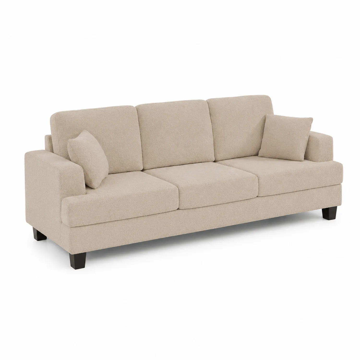 Divano tre posti in tessuto Beige con Cuscini