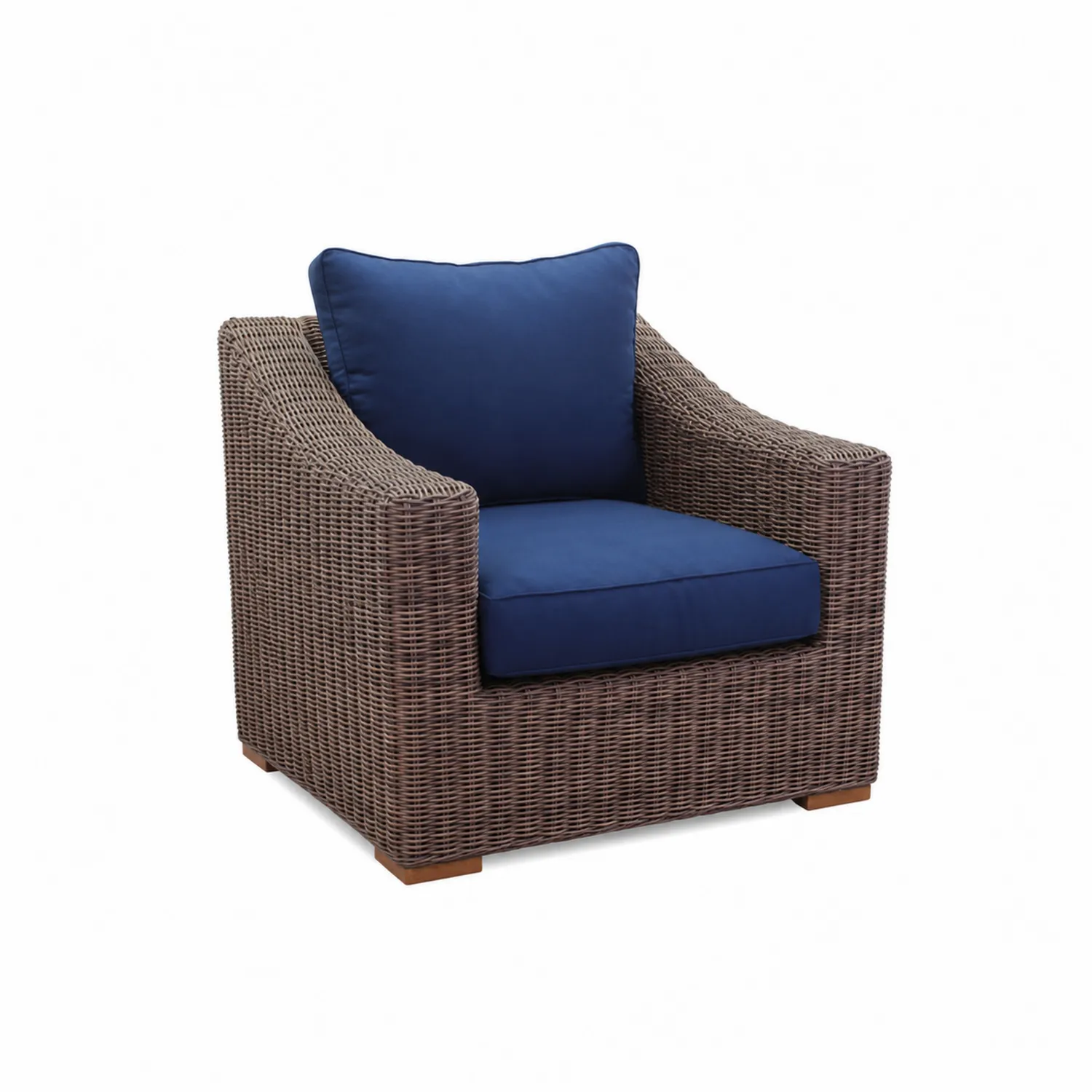 Poltrona da Esterno in Rattan con Cuscini in Poliestere Blu