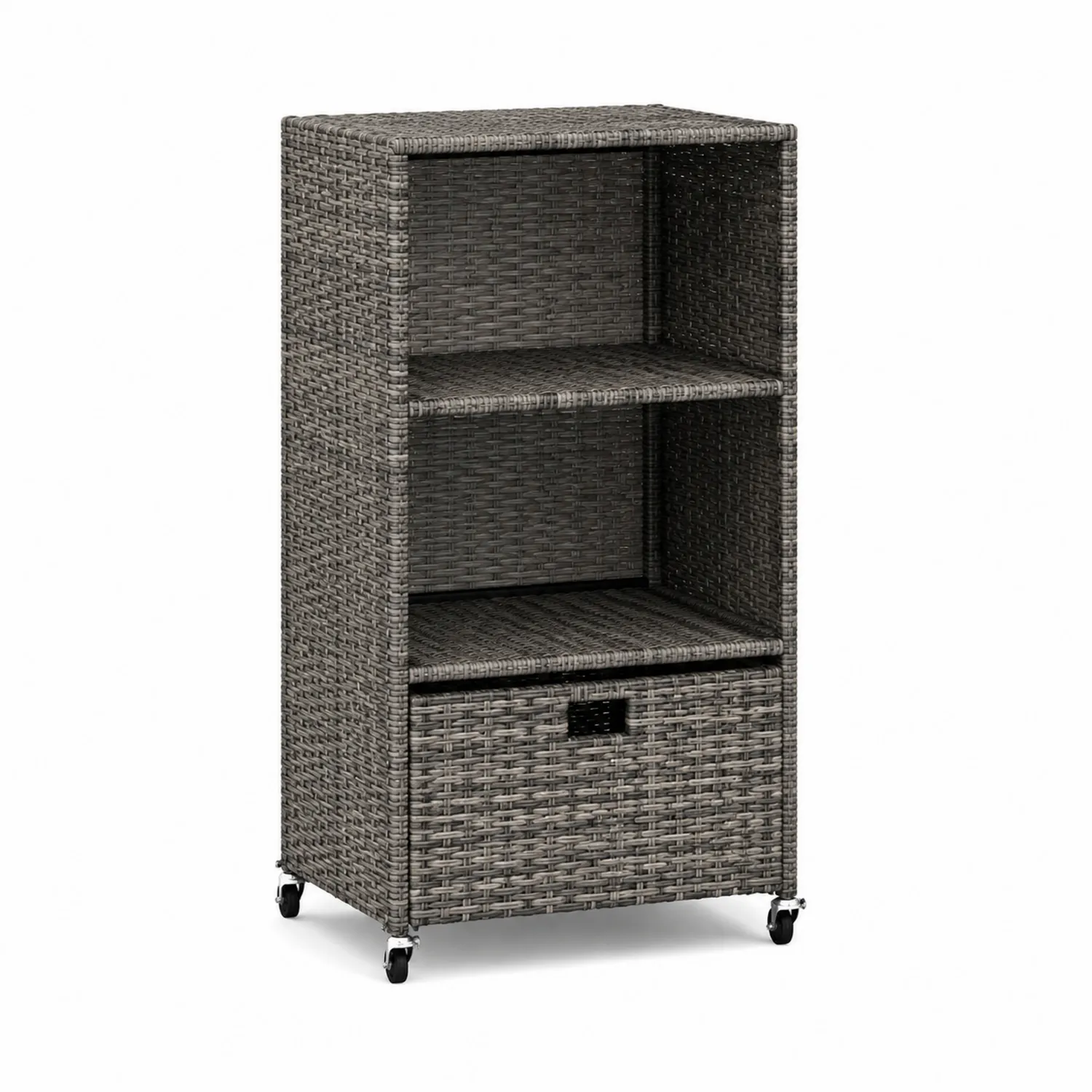 Scaffale in rattan sintetico con ruote grigio